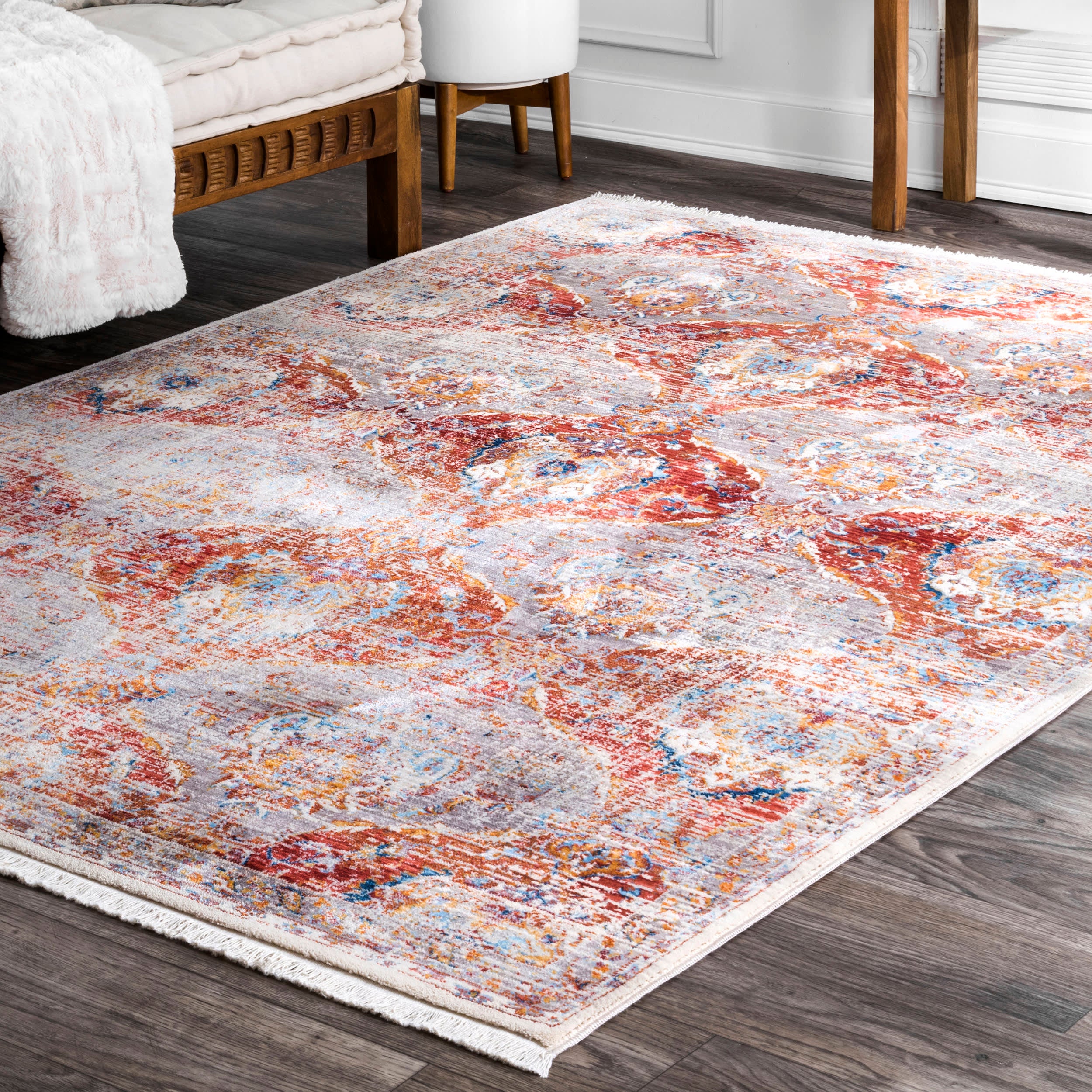 Abstract Ornamental Fringe Rug | Red - Image 2