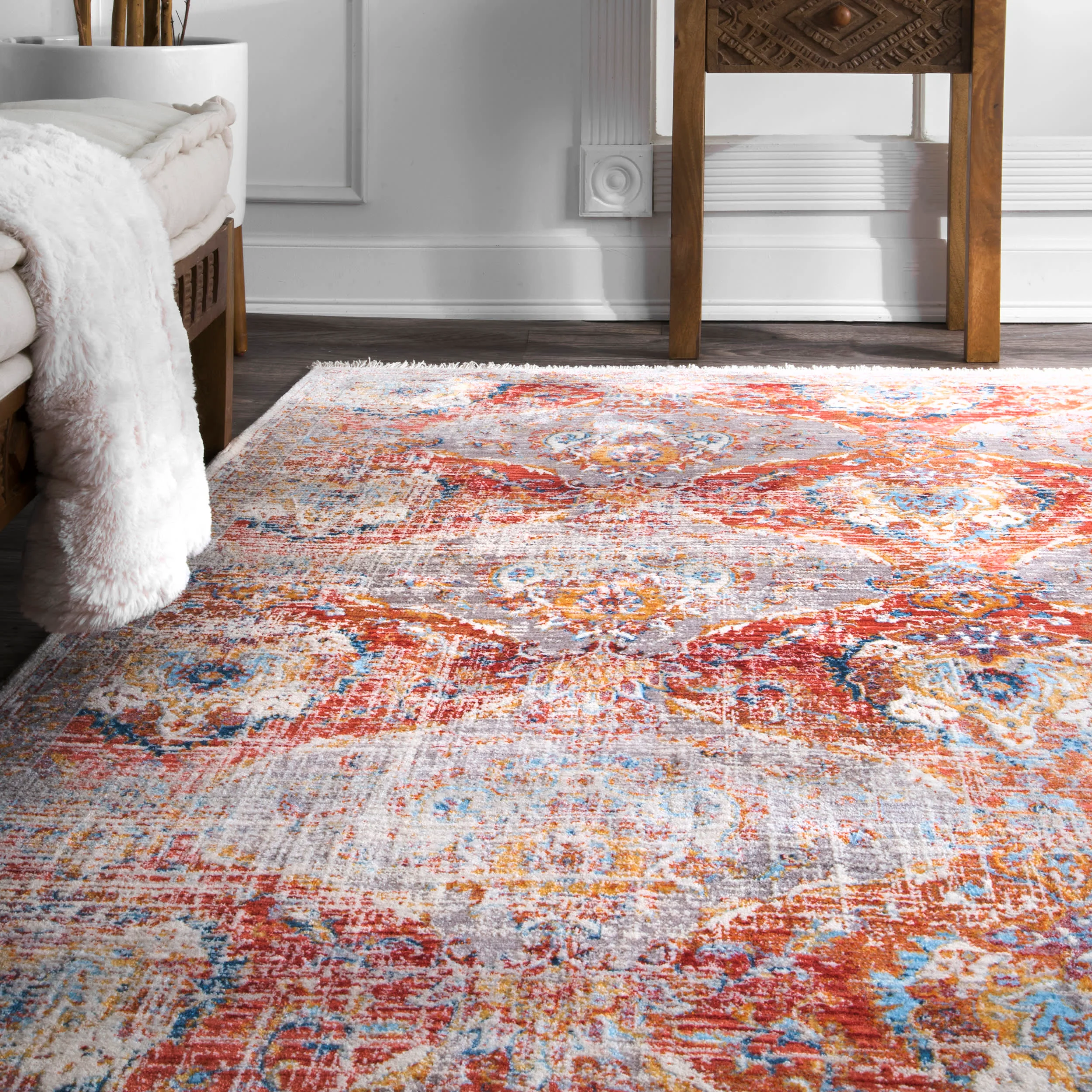 Abstract Ornamental Fringe Rug | Red - Image 4