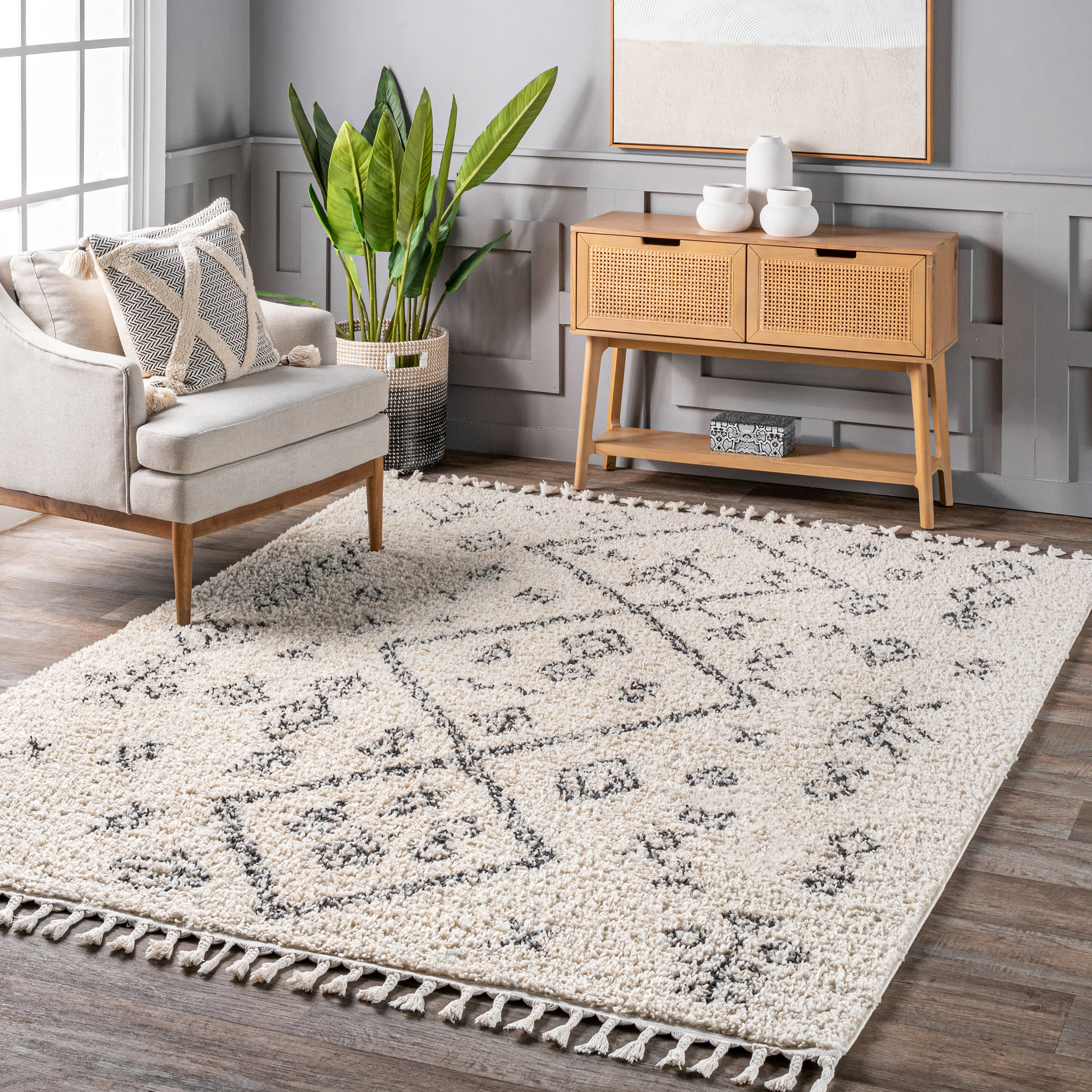 Abstract Tasseled Rug | Off White - Image 2