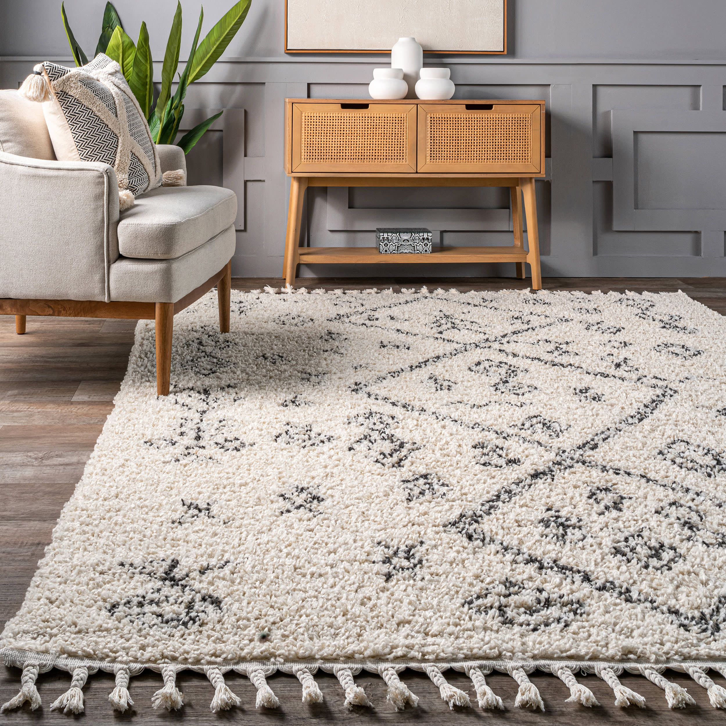Abstract Tasseled Rug | Off White - Image 4