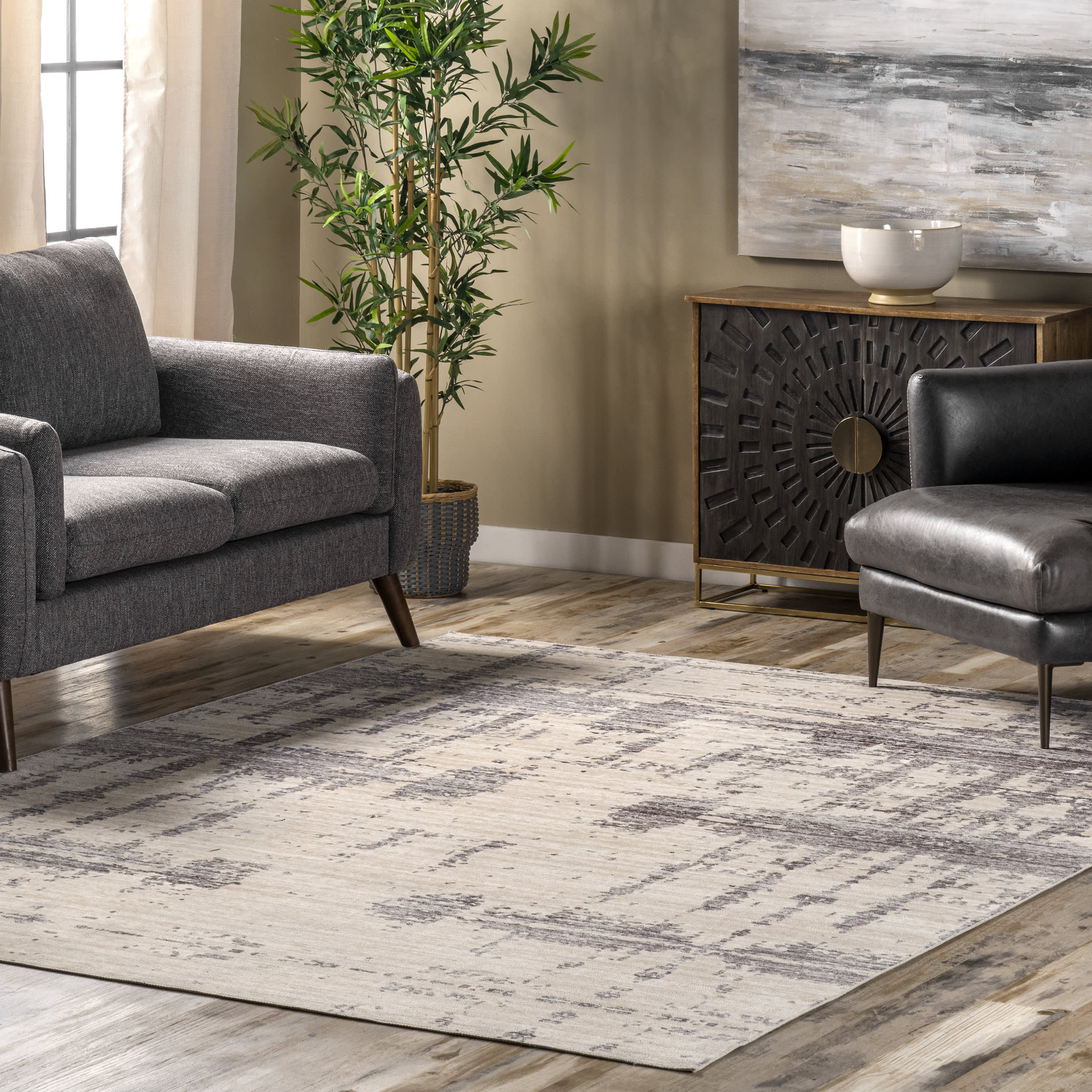 Abstract Washable Rug | Grey - Image 2