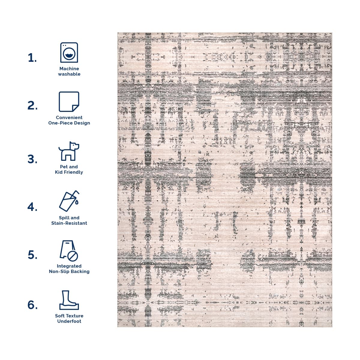 Abstract Washable Rug | Grey - Image 6