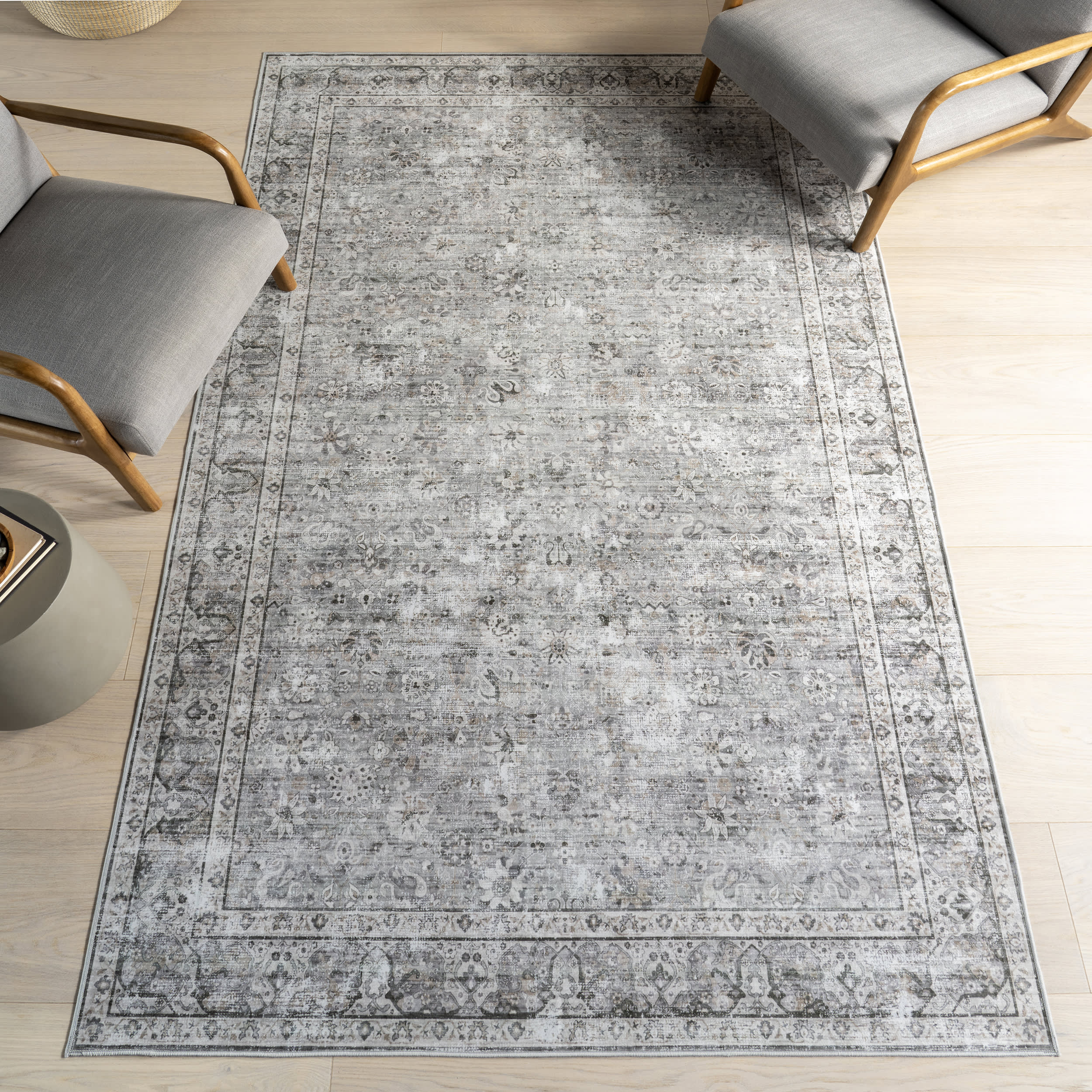 Adams Medallion Washable Rug | Grey - Image 2
