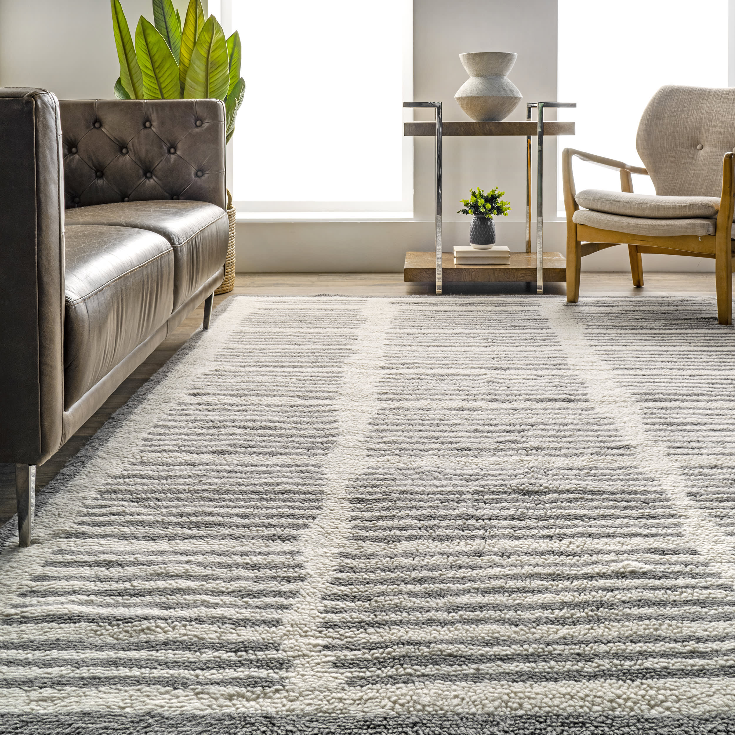 Addison Wool Pinstripe Washable Rug | Ivory - Image 4