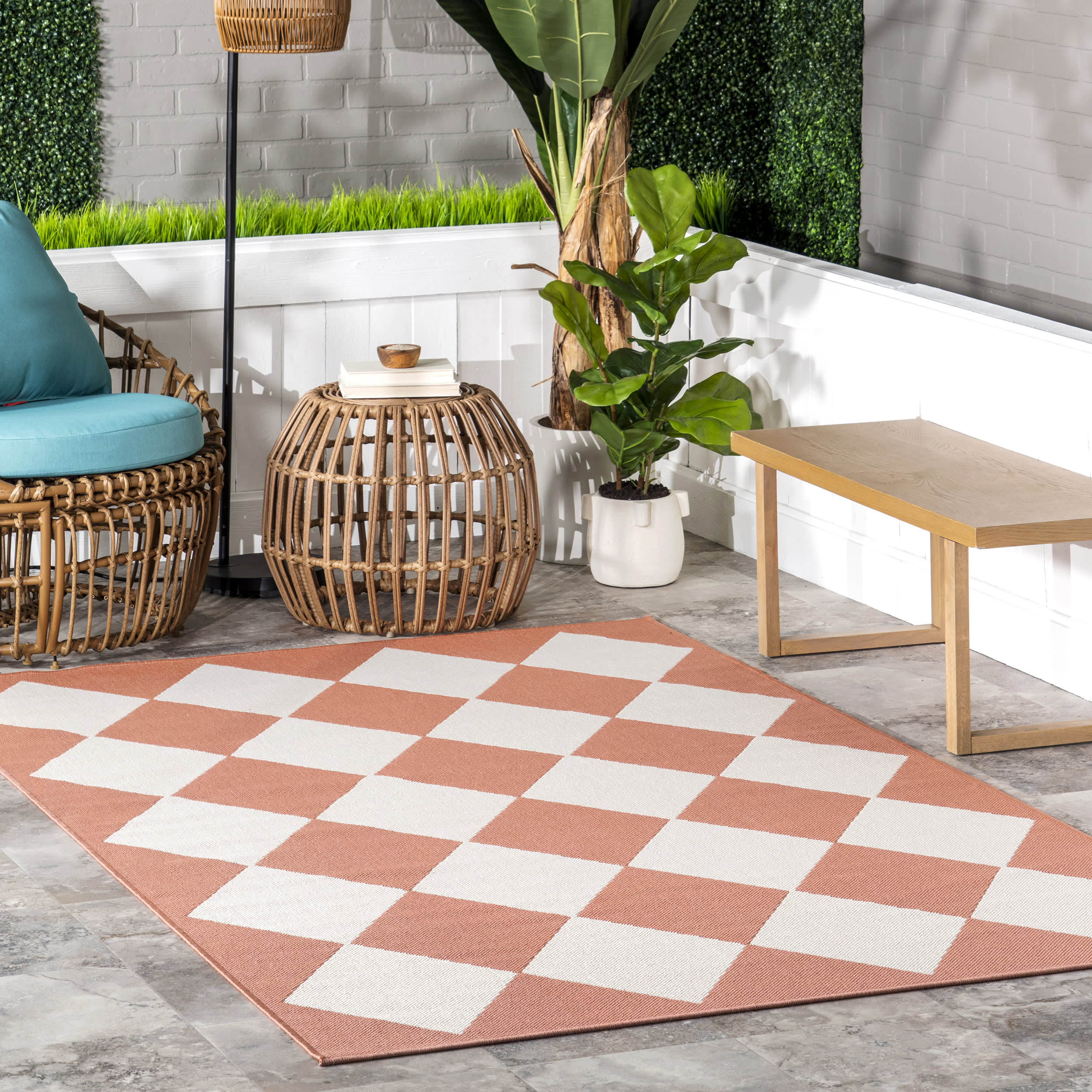 Adelaide Harlequin Indoor/Outdoor Rug | Coral - Image 2