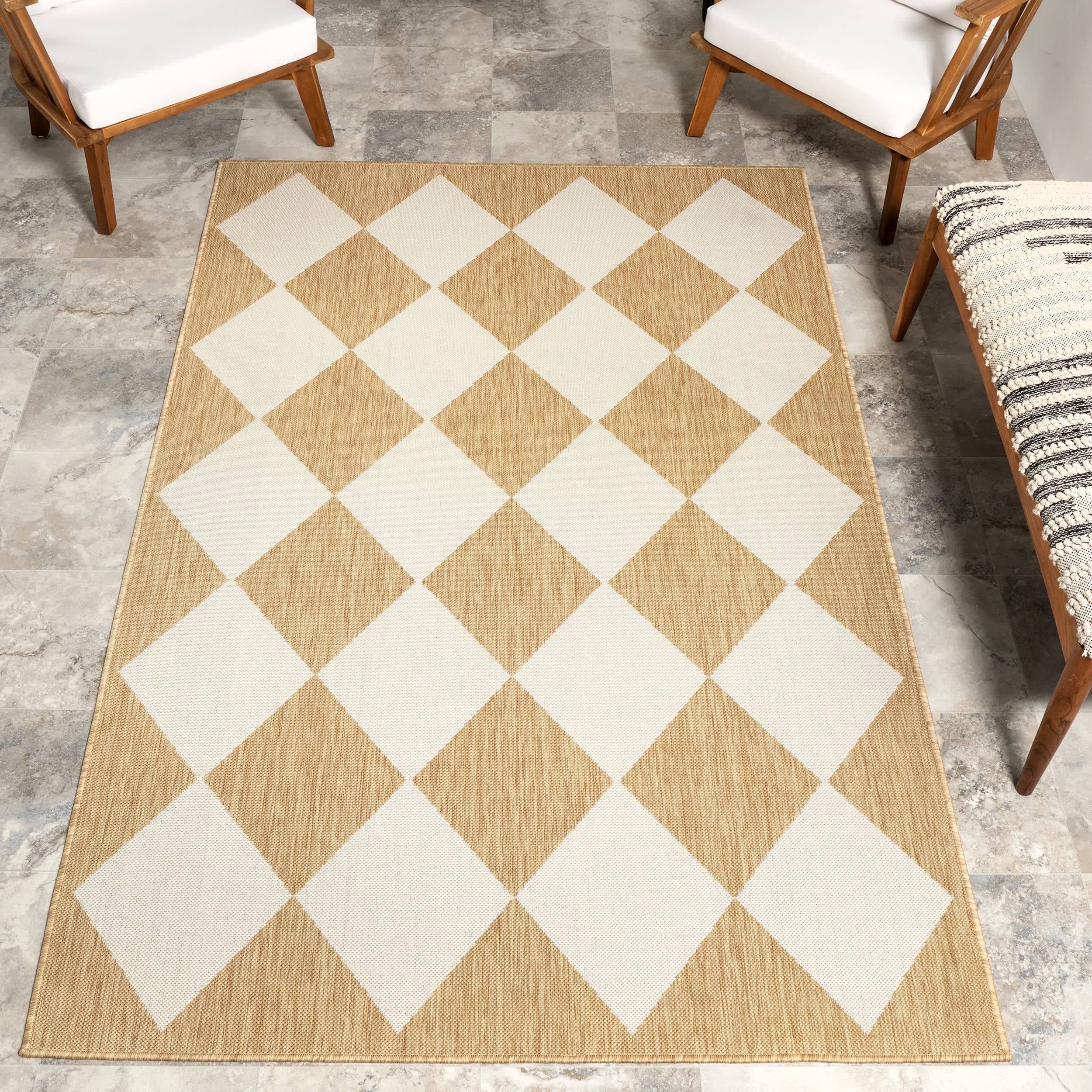Adelaide Harlequin Indoor/Outdoor Rug | Tan - Image 2