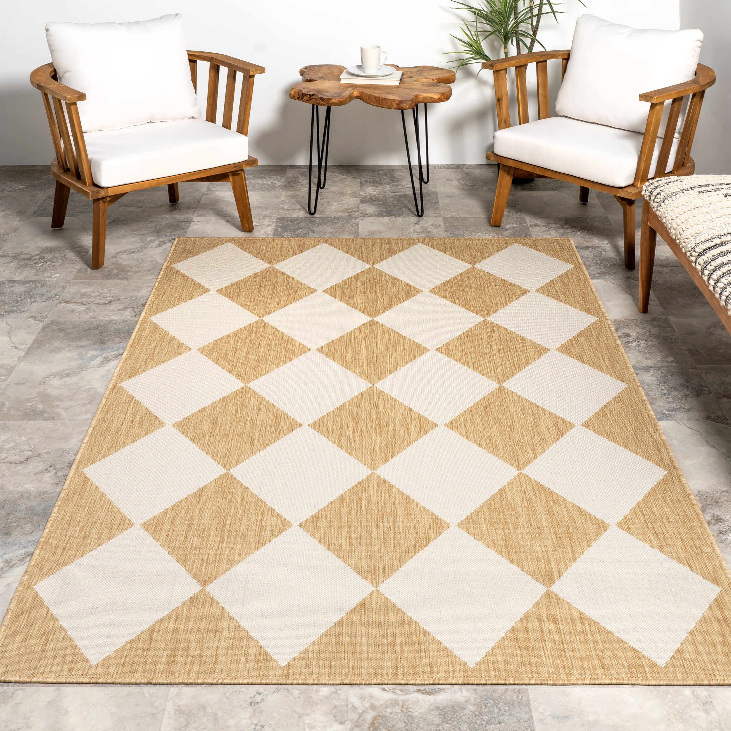 Adelaide Harlequin Indoor/Outdoor Rug | Tan - Image 5