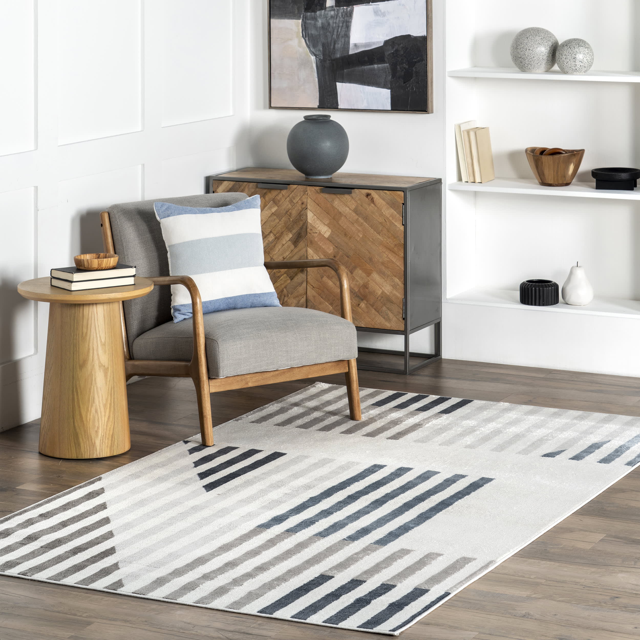 Adina Vintage Striped Rug | Light Grey - Image 2