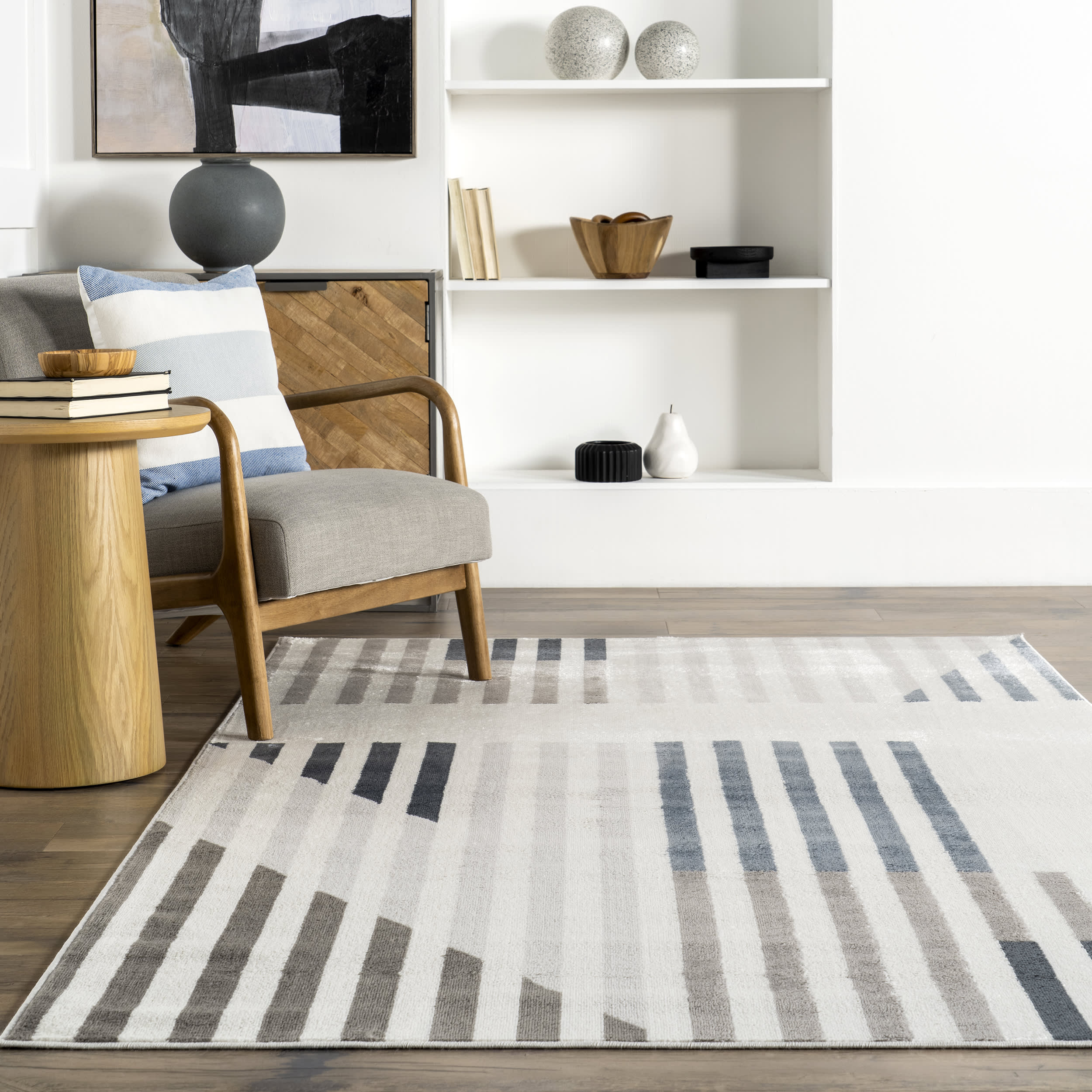 Adina Vintage Striped Rug | Light Grey - Image 4