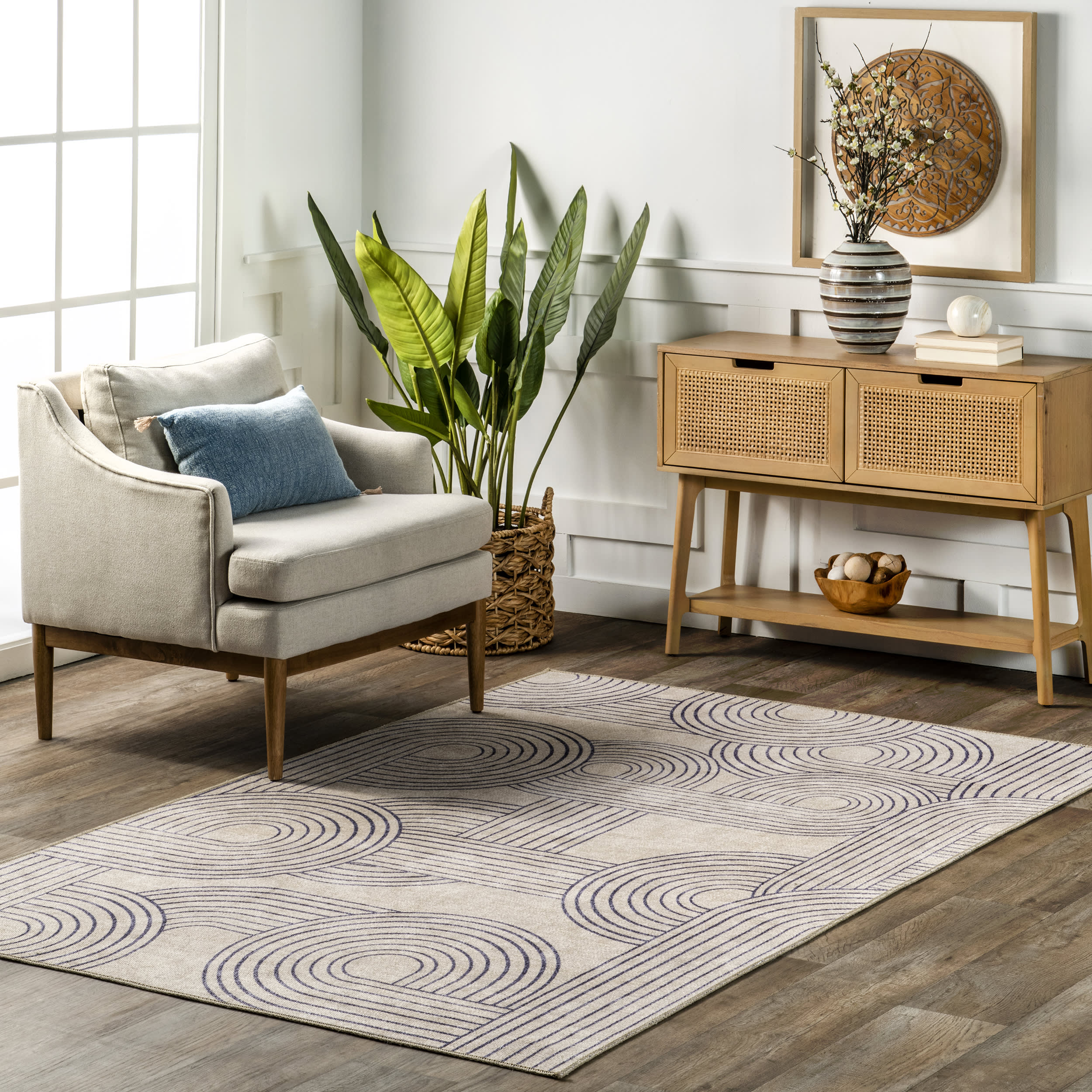 Adira Reversible Washable Rug | Beige And Navy - Image 2