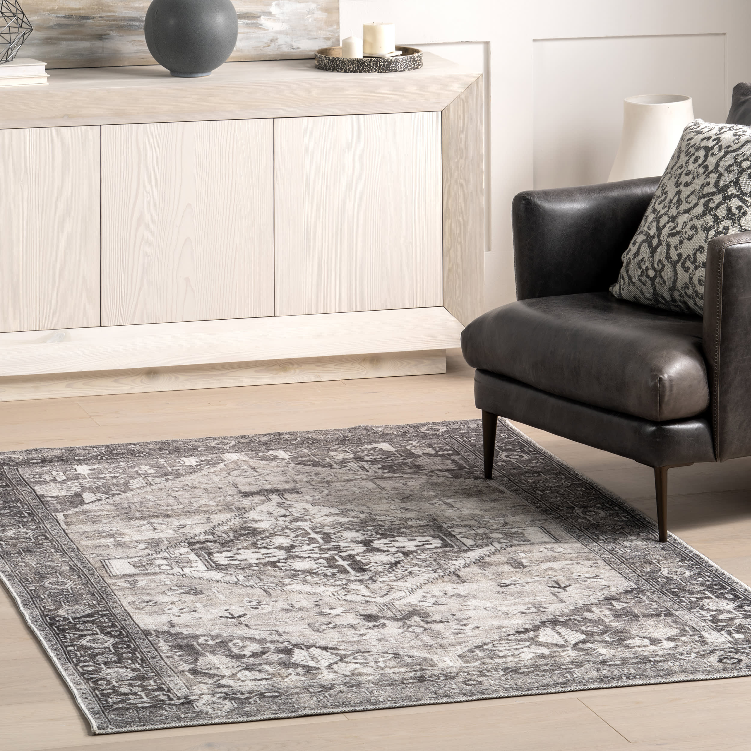 Adley Hexagon Medallion Washable Rug | Grey - Image 2
