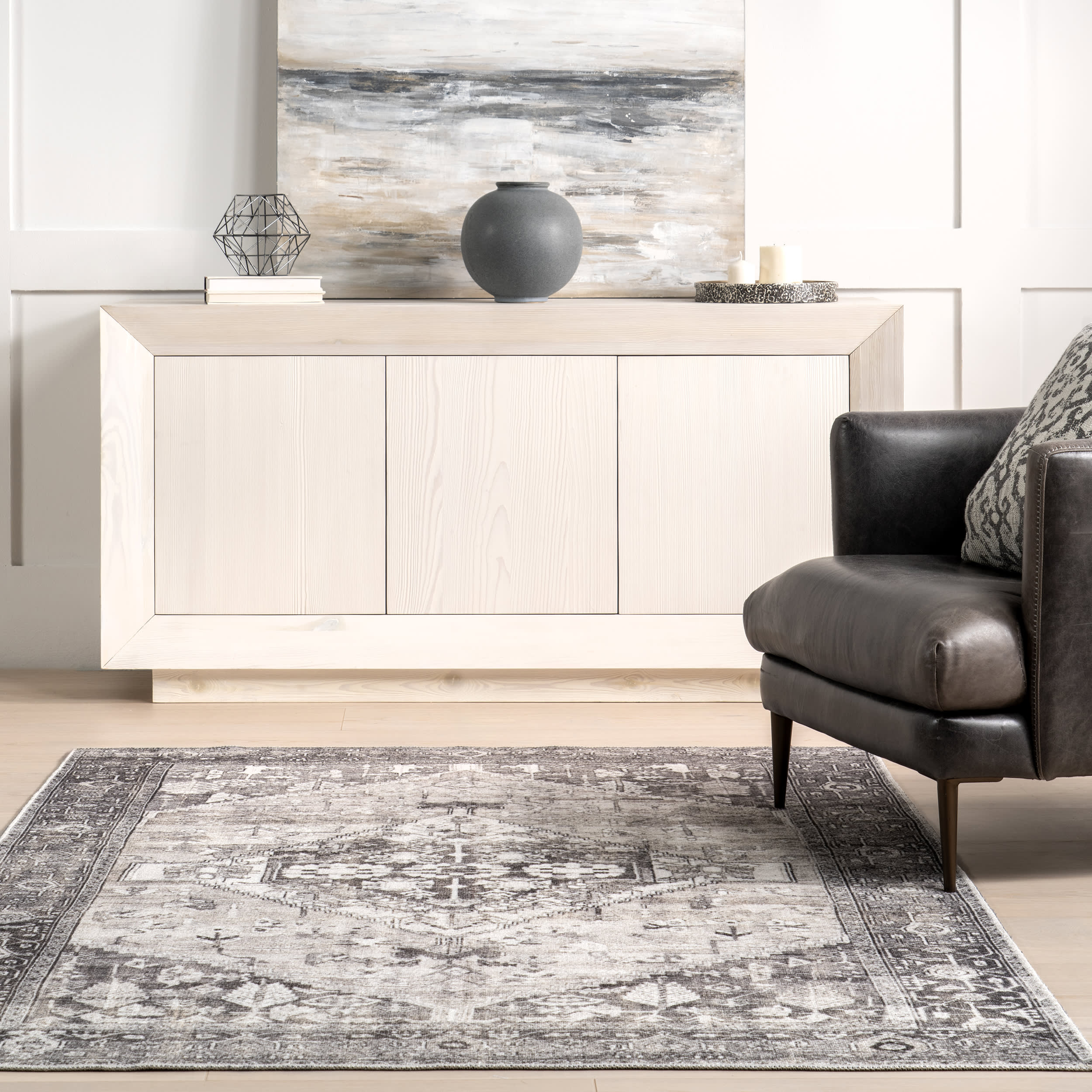 Adley Hexagon Medallion Washable Rug | Grey - Image 4