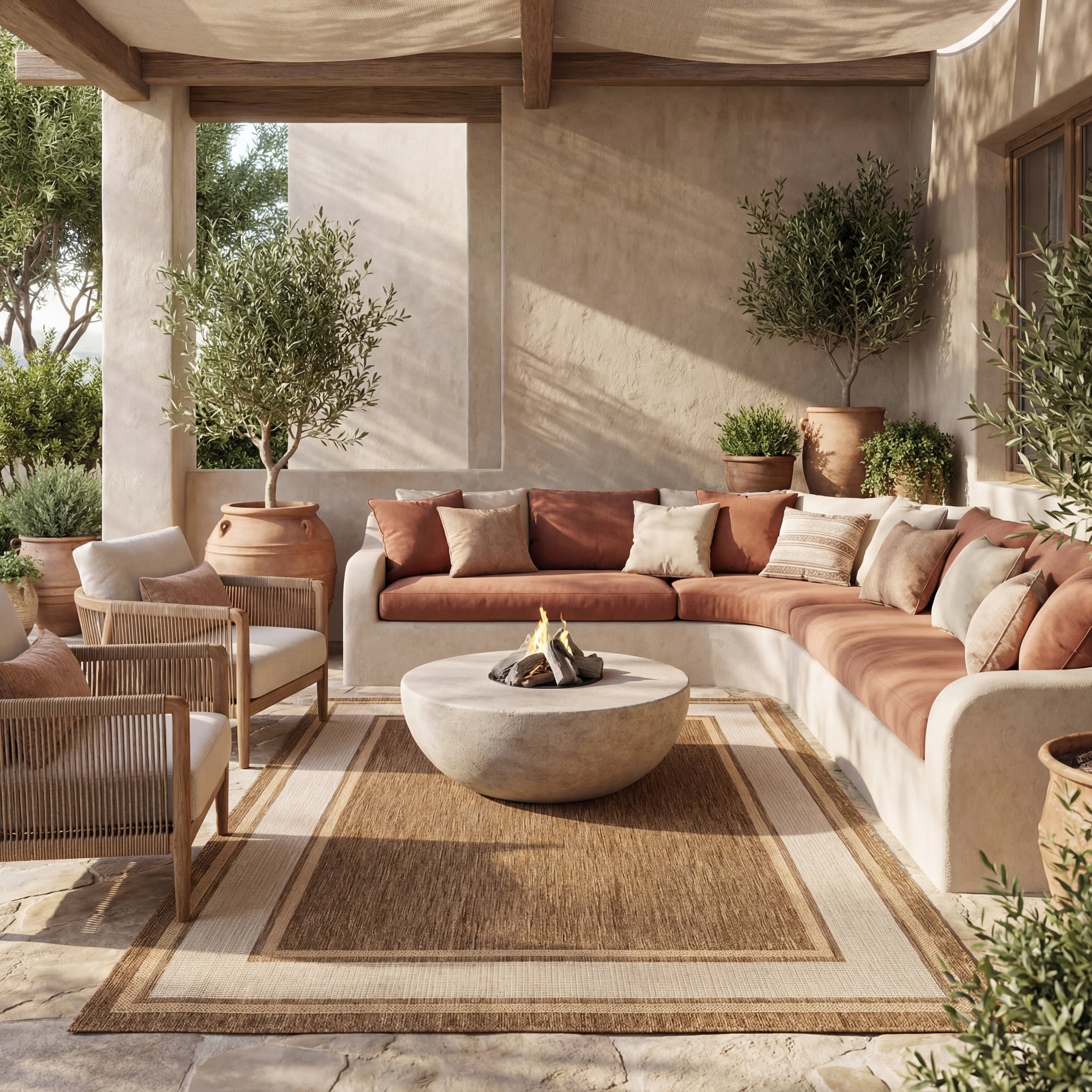 Aeli Modern Bordered Indoor/Outdoor Rug | Brown - Image 2