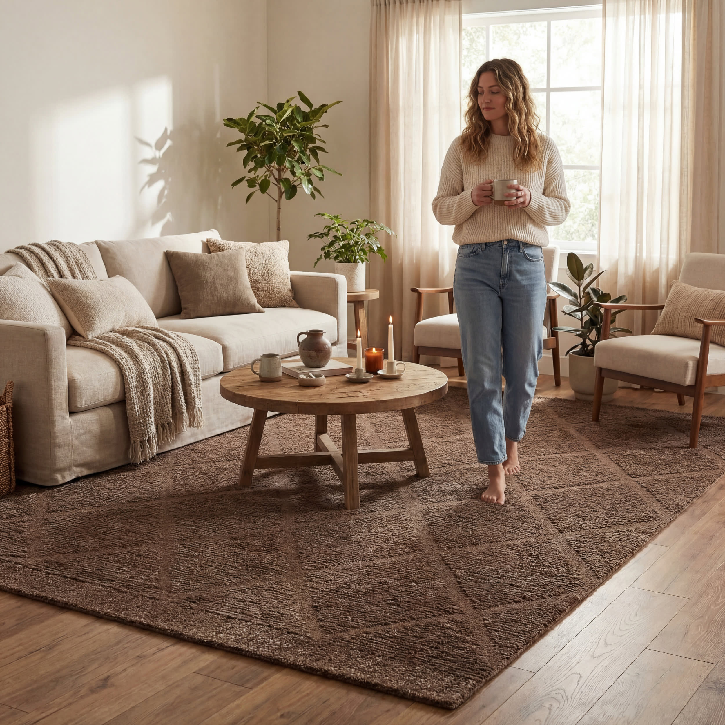 Afra Trellis Bohemian Hand Tufted Wool Rug | Brown - Image 9