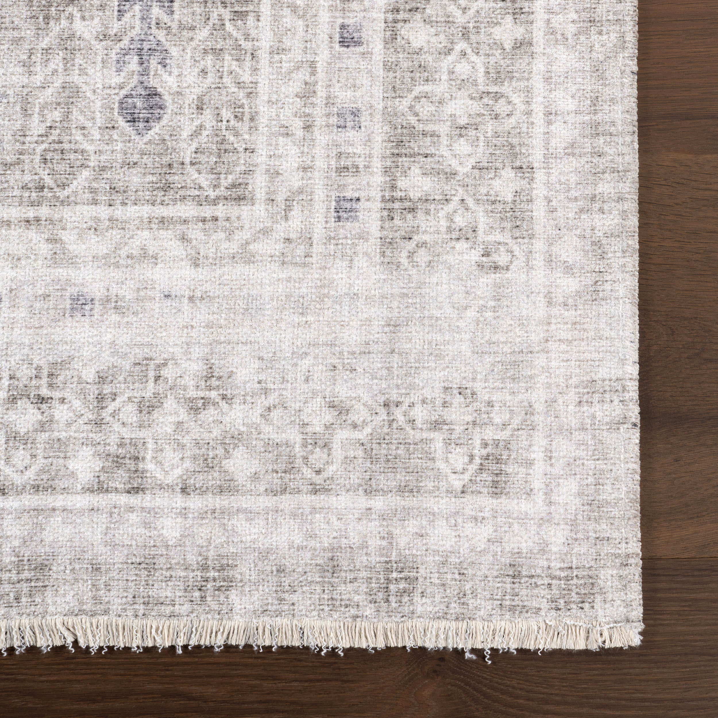 Agatha Fringed Medallion Washable Rug | Grey - Image 4
