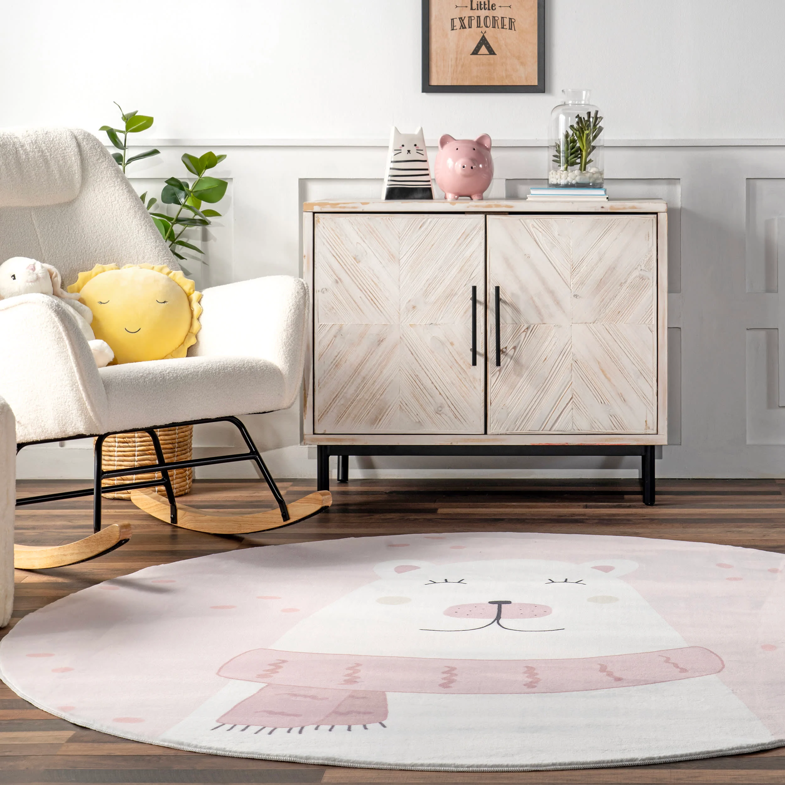 Agathe Polar Bear Kids Washable Rug | Pale Pink - Image 4