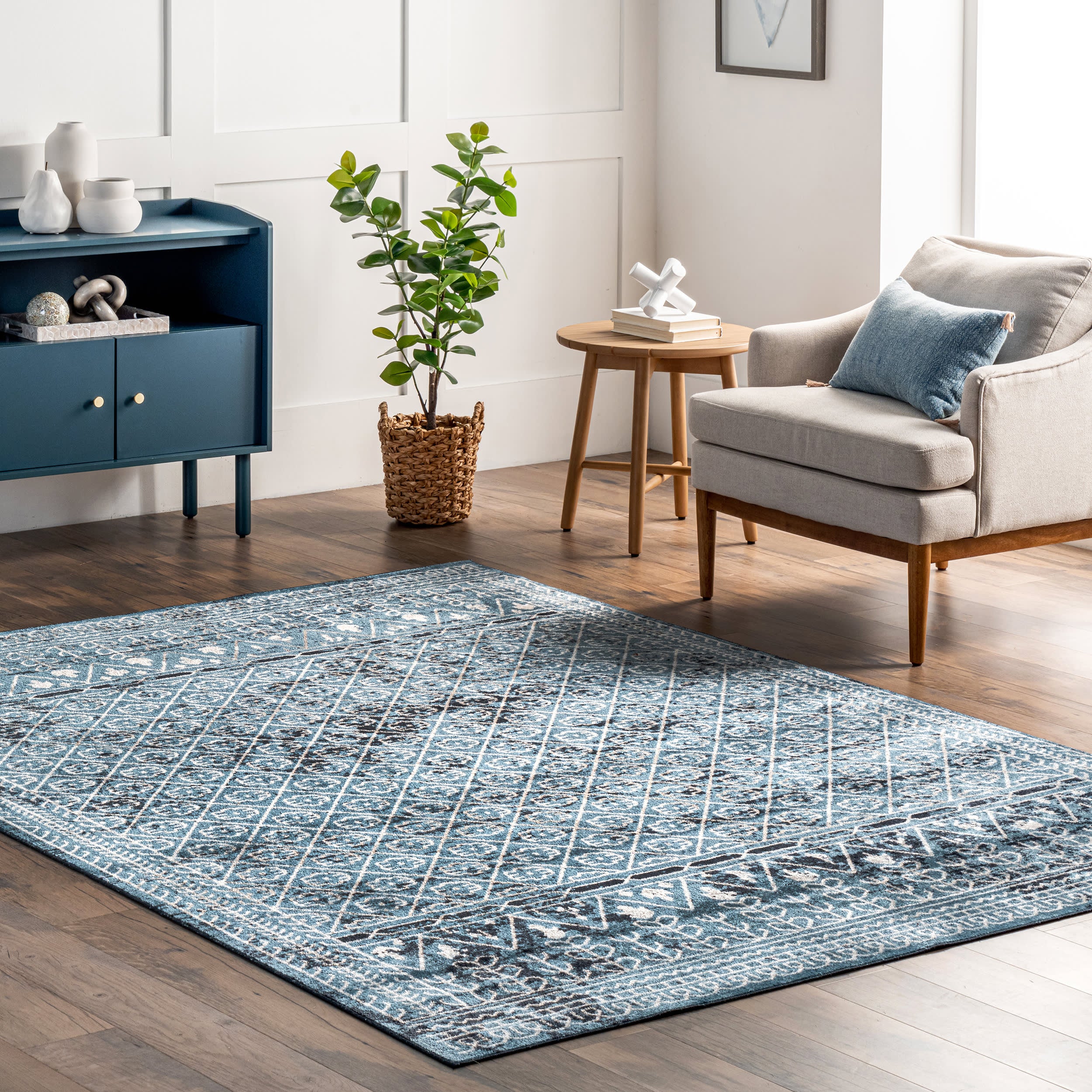 Aida Washable Stencil Rug | Aqua - Image 2