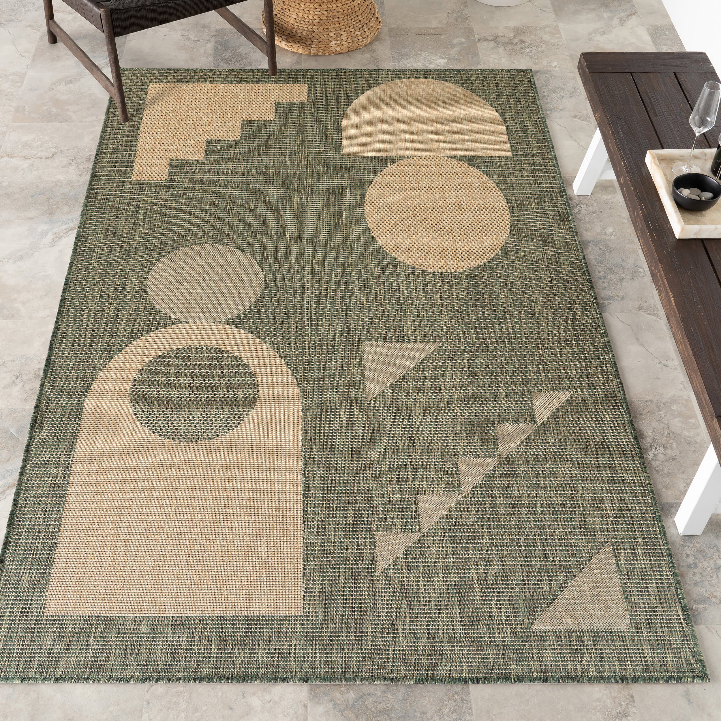 Aila Abstract Geometric Indoor/Outdoor Rug | Green - Image 2