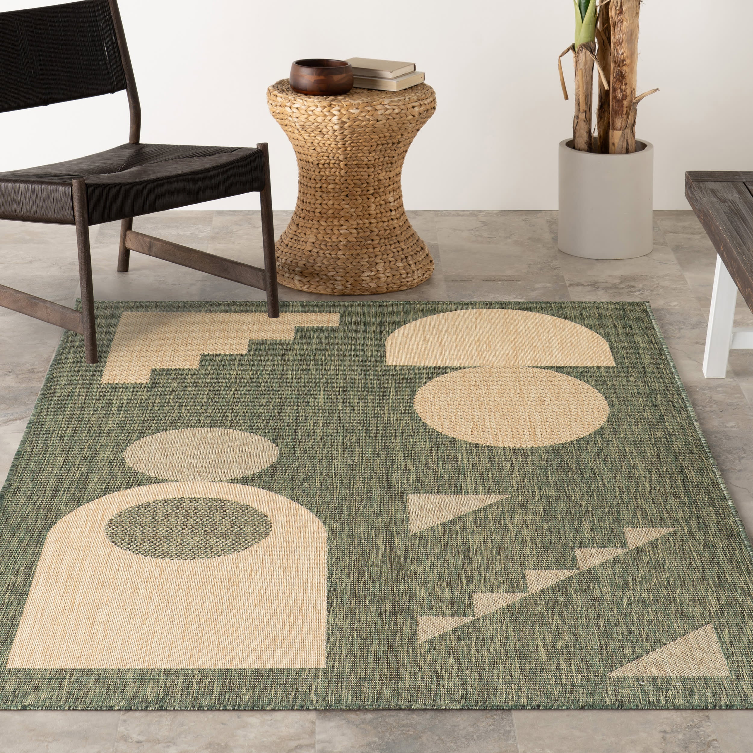 Aila Abstract Geometric Indoor/Outdoor Rug | Green - Image 5