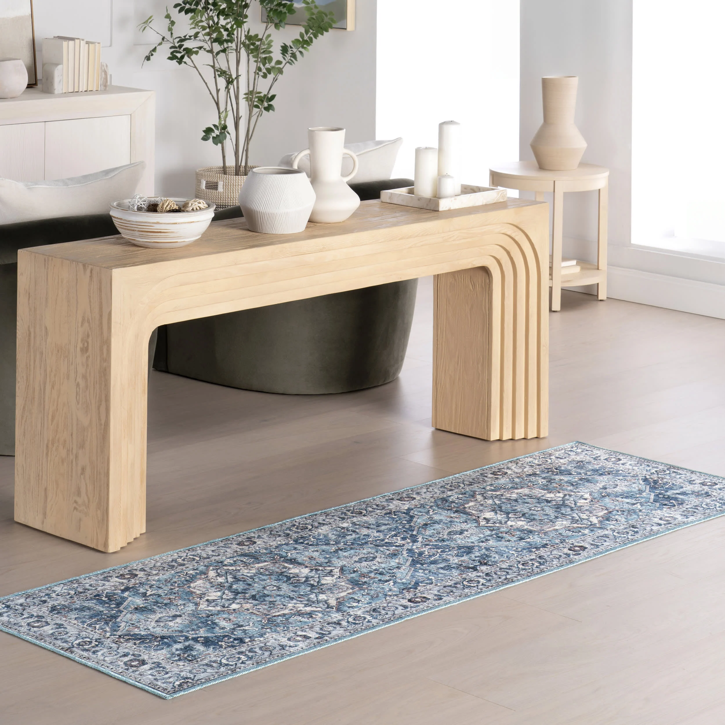 Ailish Botanical Washable Rug | Blue - Image 2