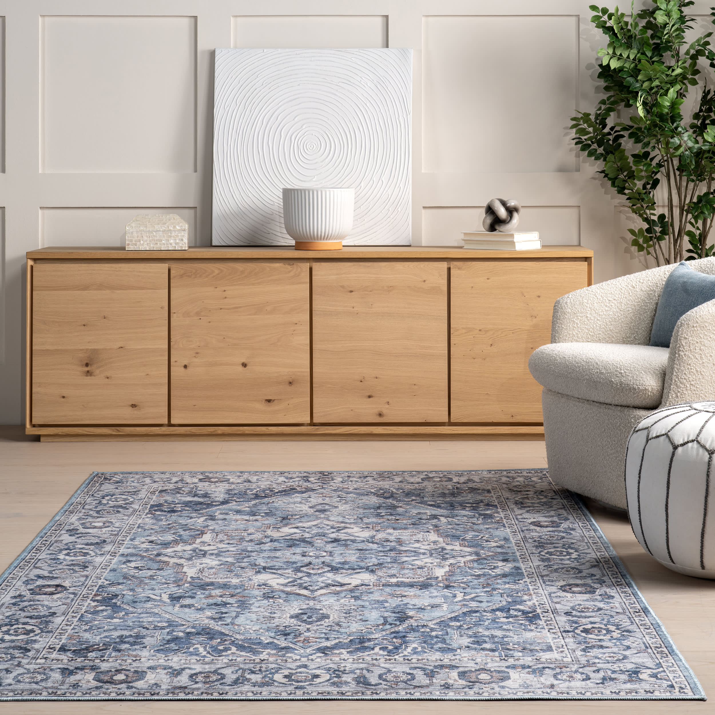Ailish Botanical Washable Rug | Blue - Image 4