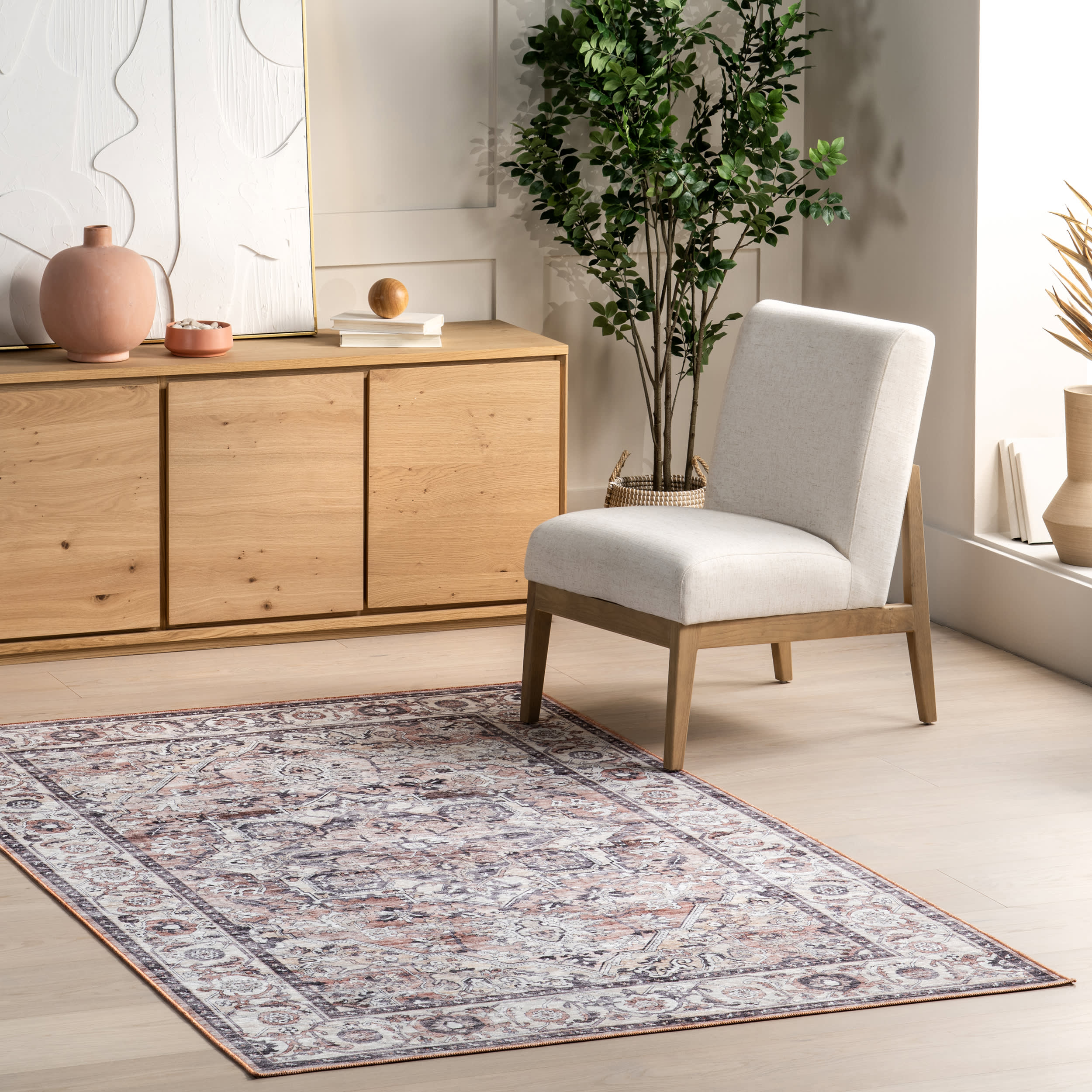 Ailish Botanical Washable Rug | Blush - Image 2