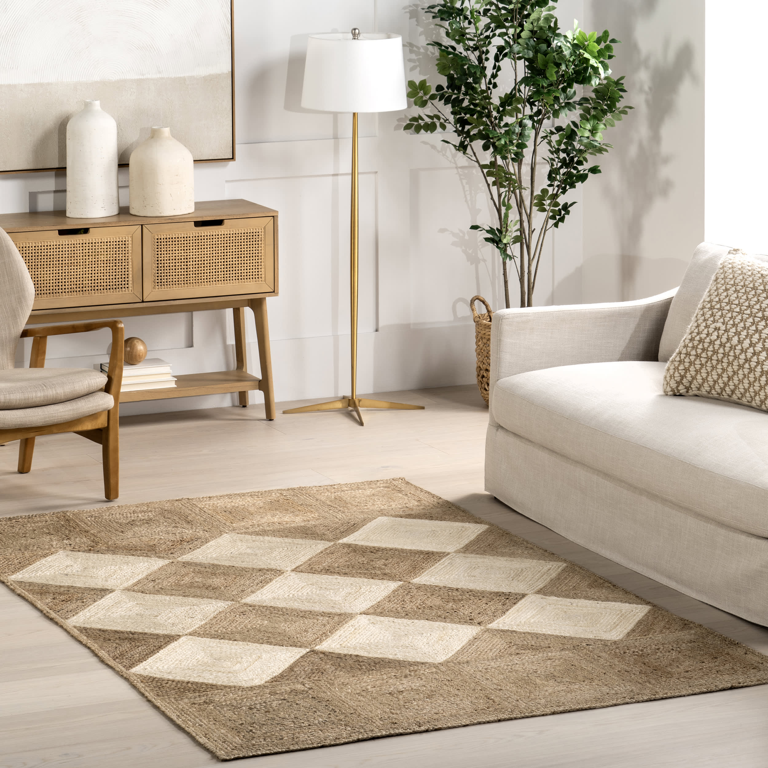Ainslee Jute Bleached Trellis Rug | Natural - Image 2