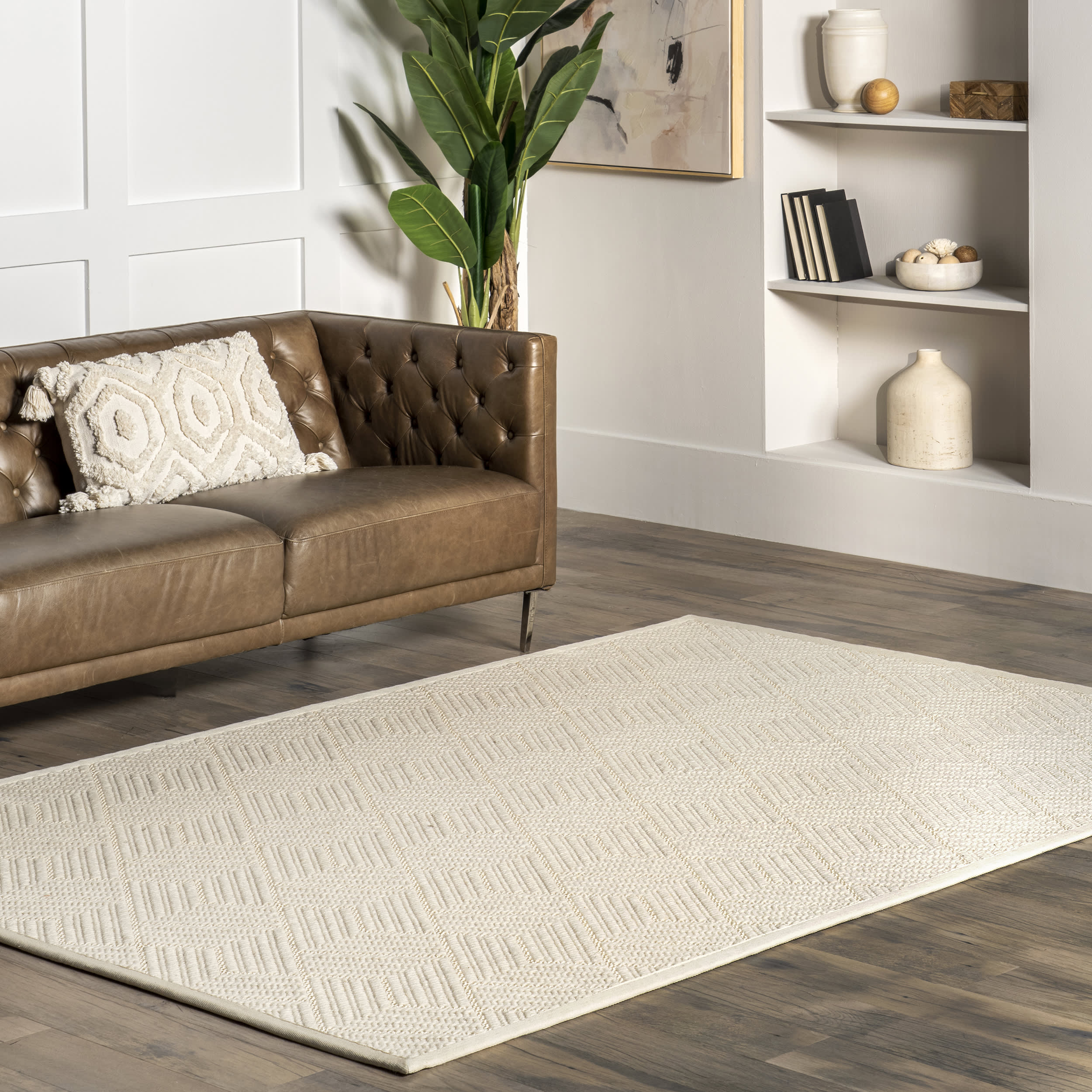 Aisha Monochrome Texture Rug | Cream - Image 2