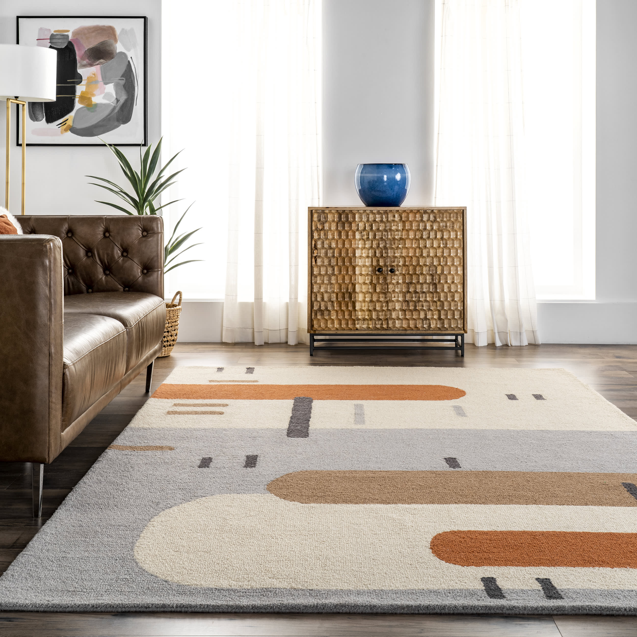 Alani Wool Modern Abstract Rug | Peach - Image 4
