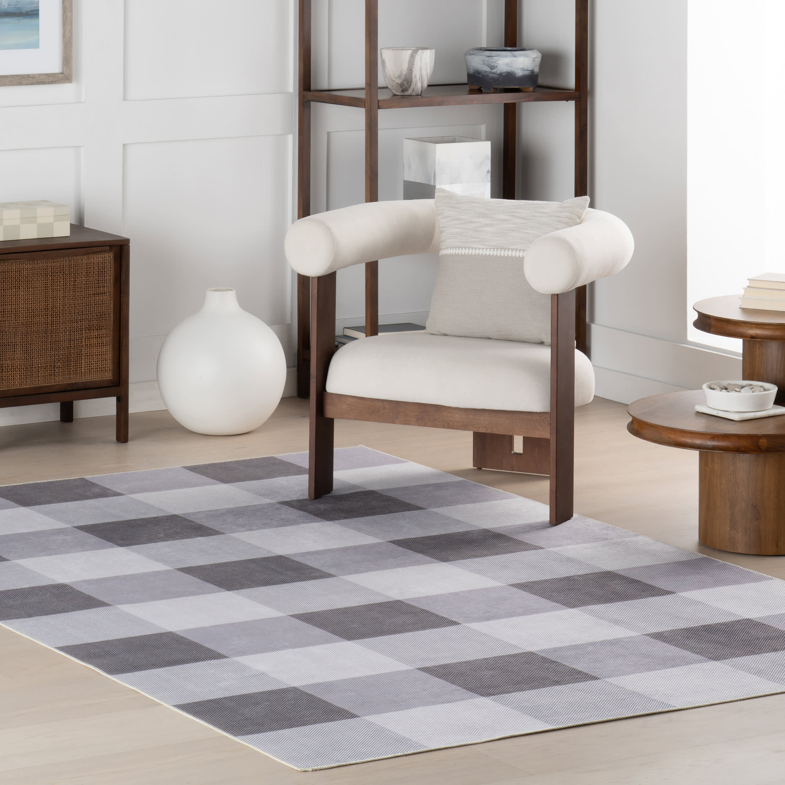Alanna Buffalo Plaid Spill Proof Washable Rug | Grey - Image 2
