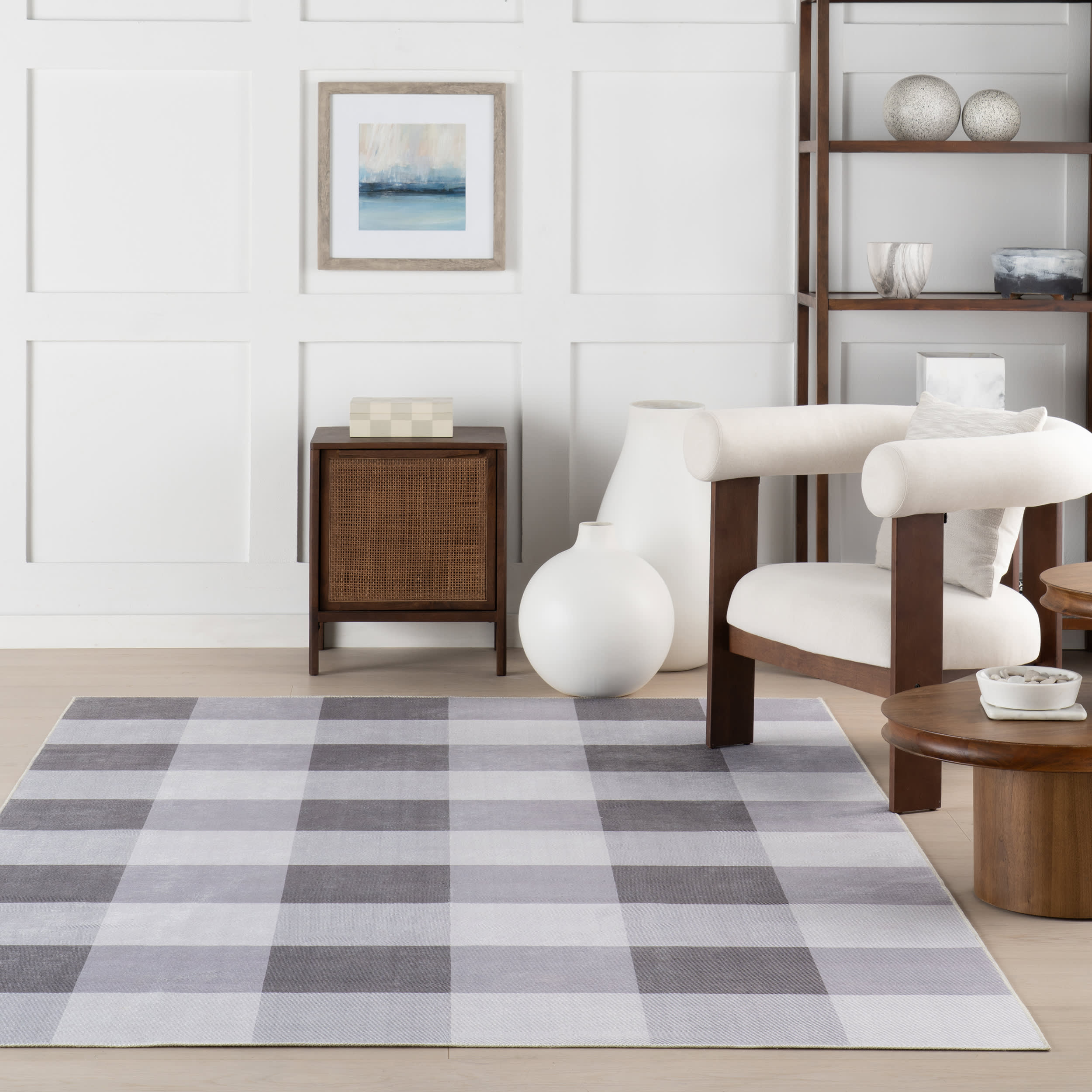 Alanna Buffalo Plaid Spill Proof Washable Rug | Grey - Image 5