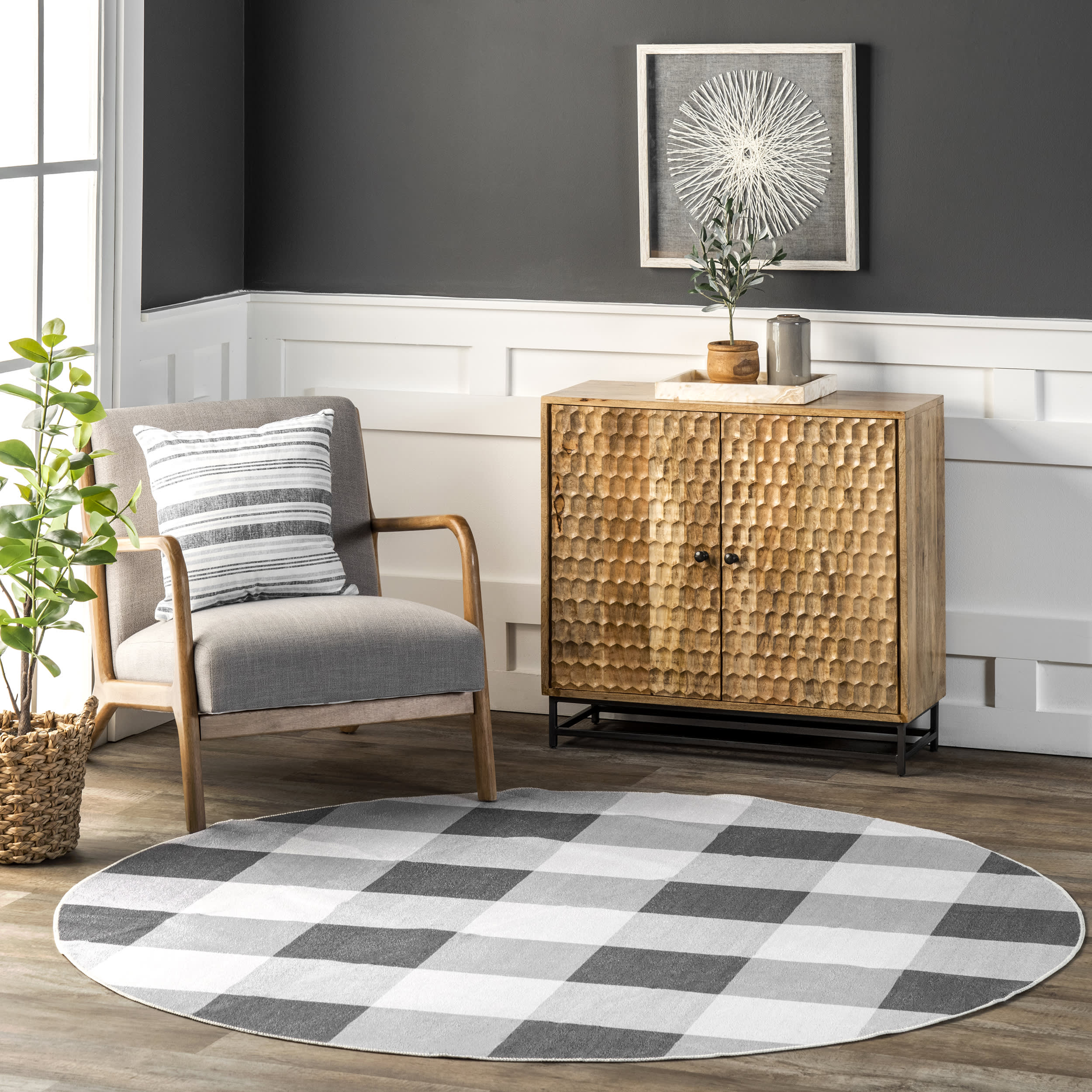 Alanna Buffalo Plaid Washable Rug | Grey - Image 2