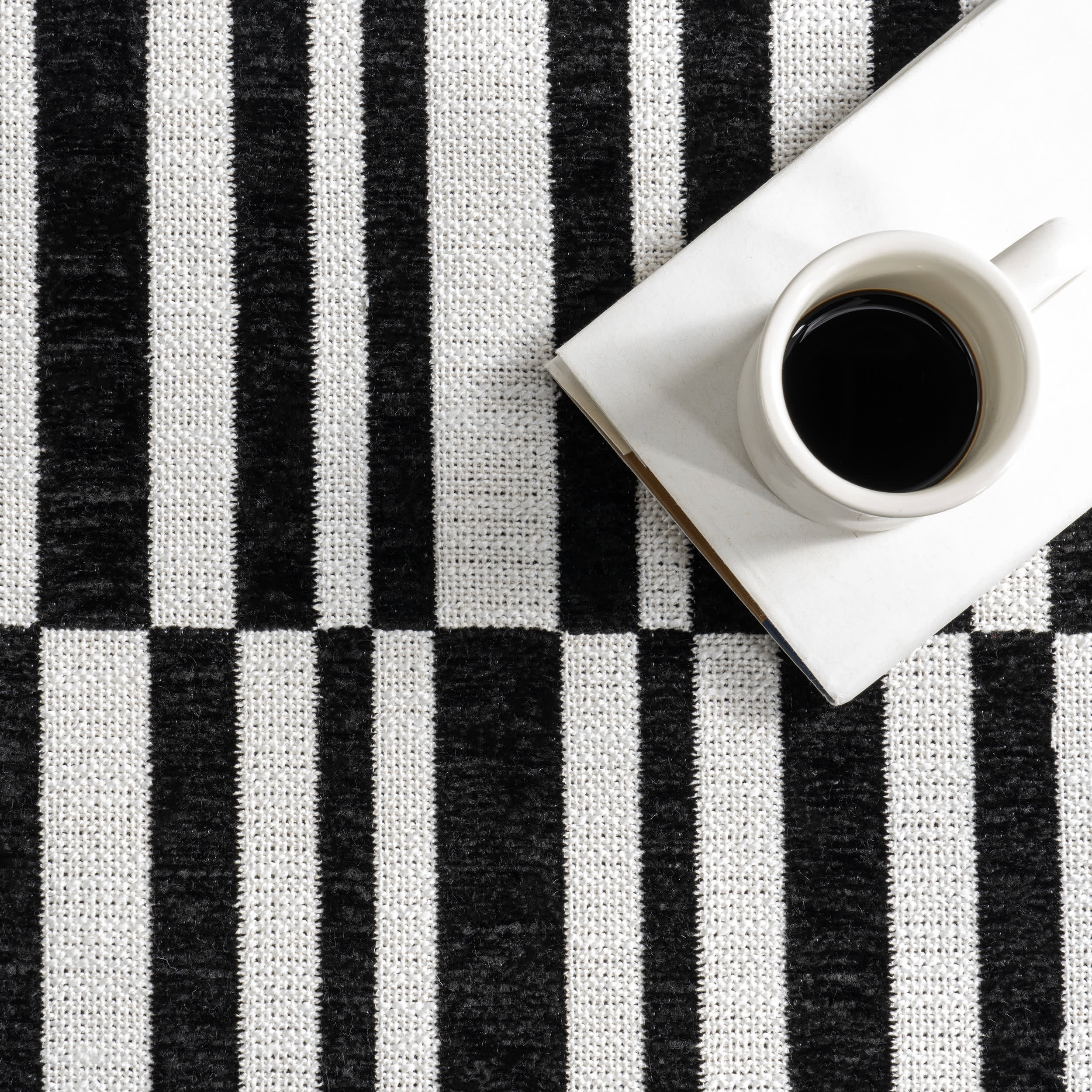 Alayah Piano Keys Reversible Washable Rug | Black/Cream - Image 9