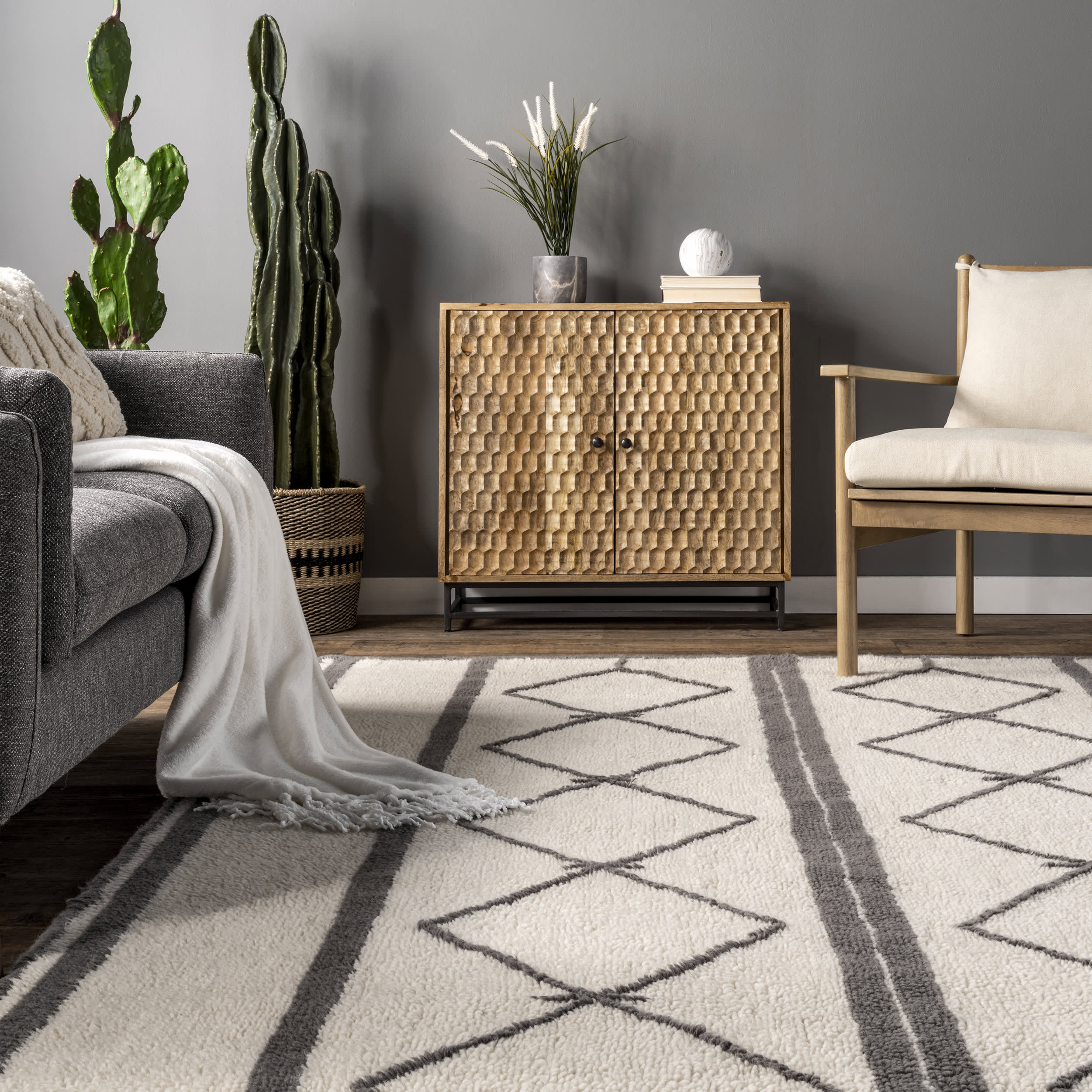 Aleena Wool Diamond Washable Rug | Ivory - Image 4