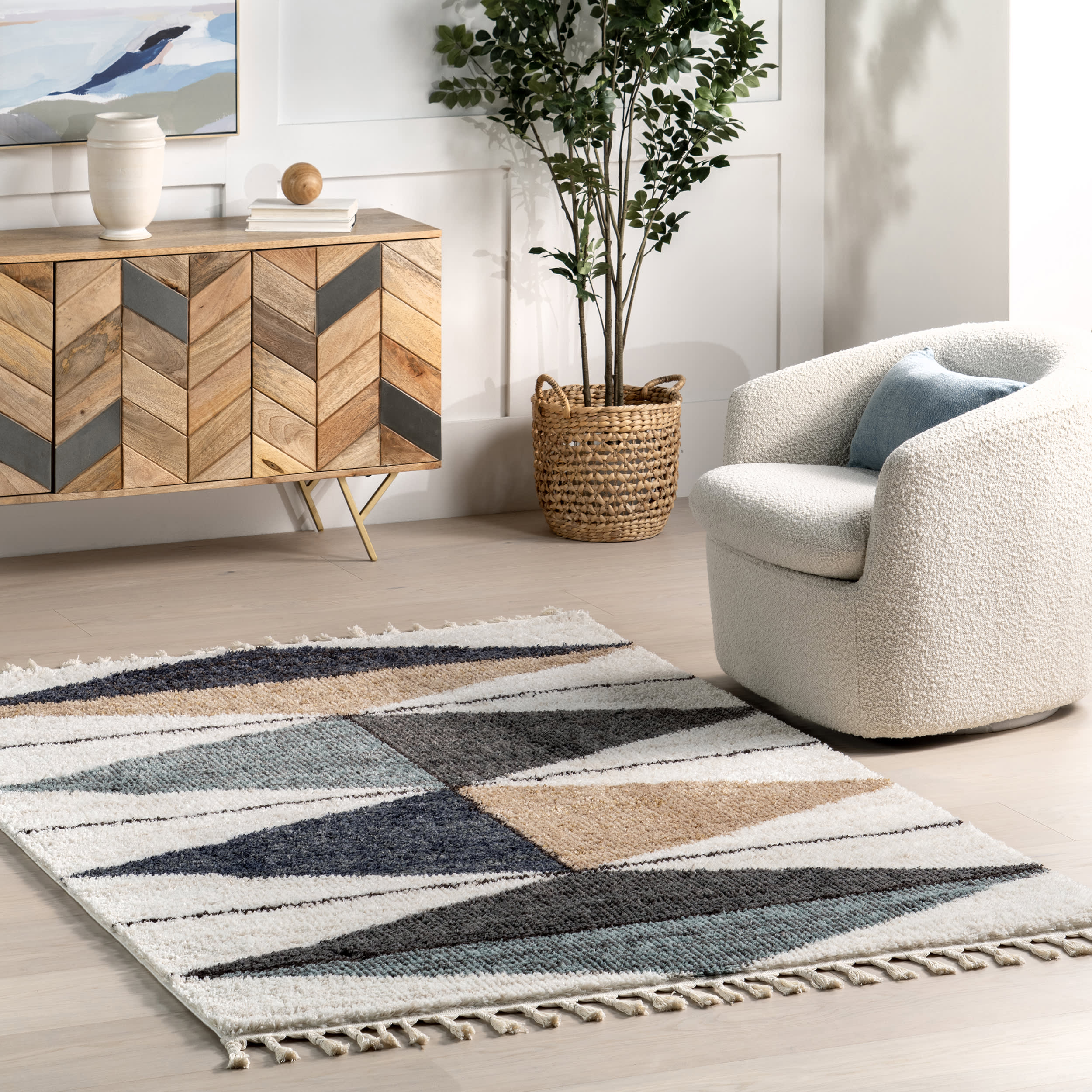 Alexia Diamond Tasseled Rug | Blue - Image 2