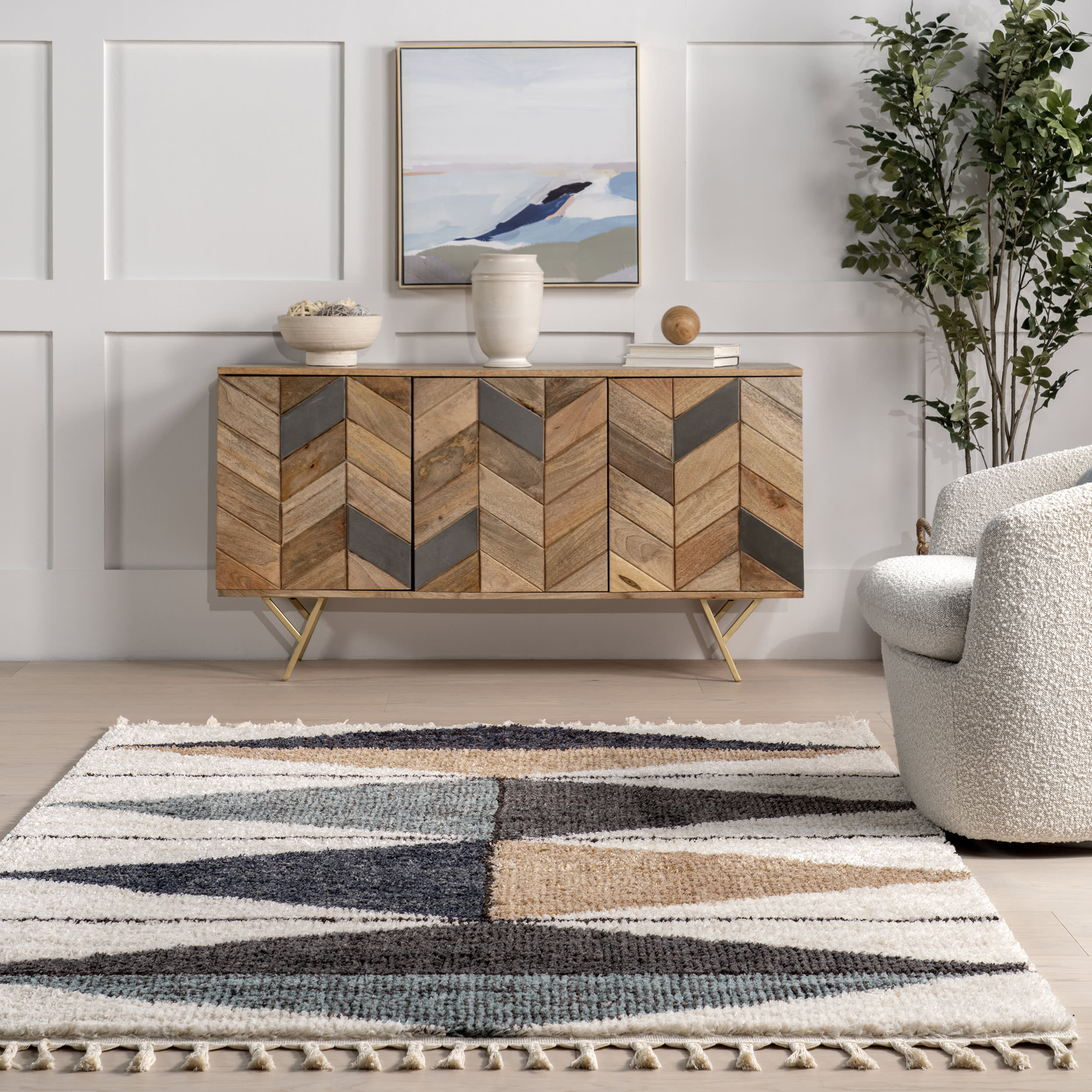 Alexia Diamond Tasseled Rug | Blue - Image 4