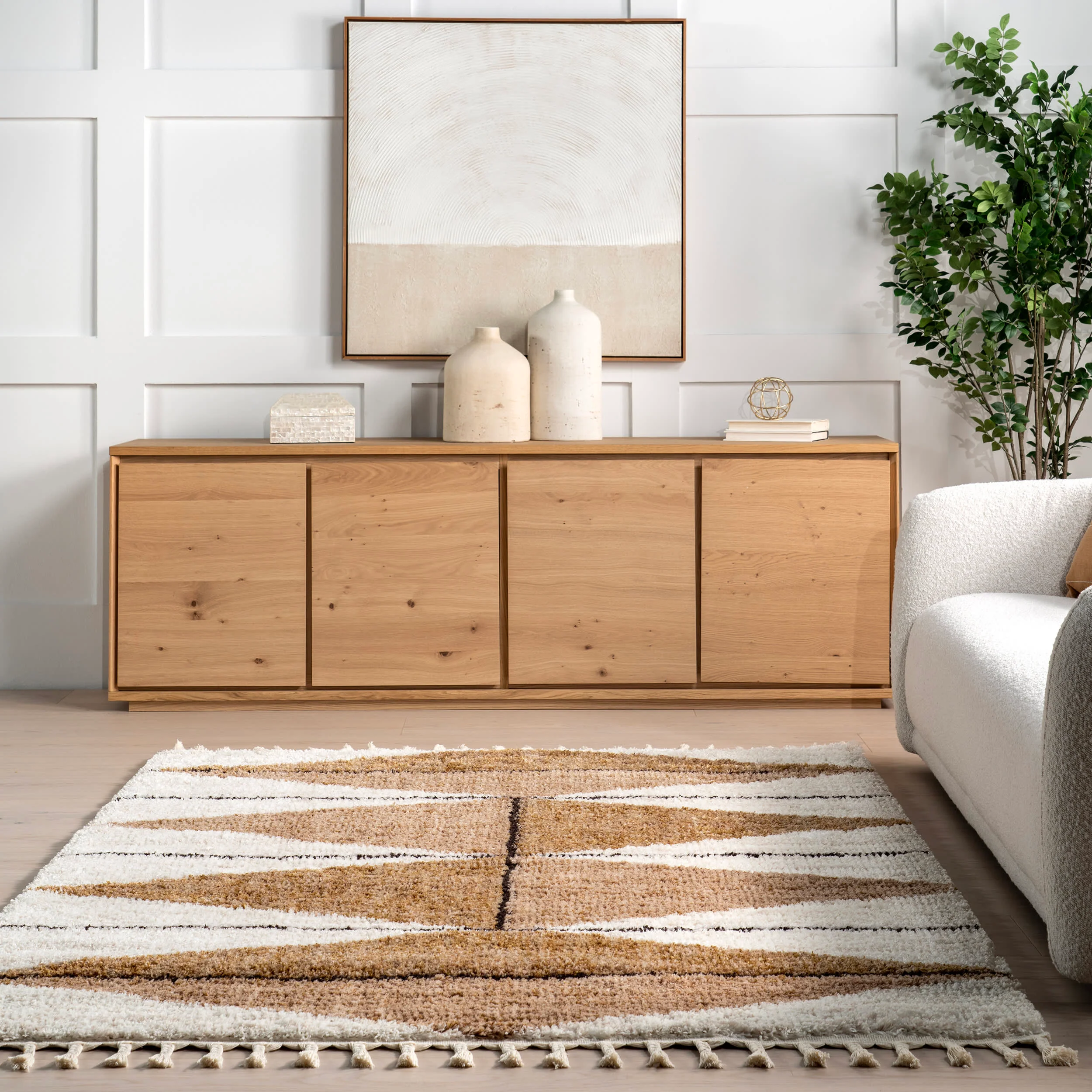 Alexia Diamond Tasseled Rug | Light Brown - Image 4