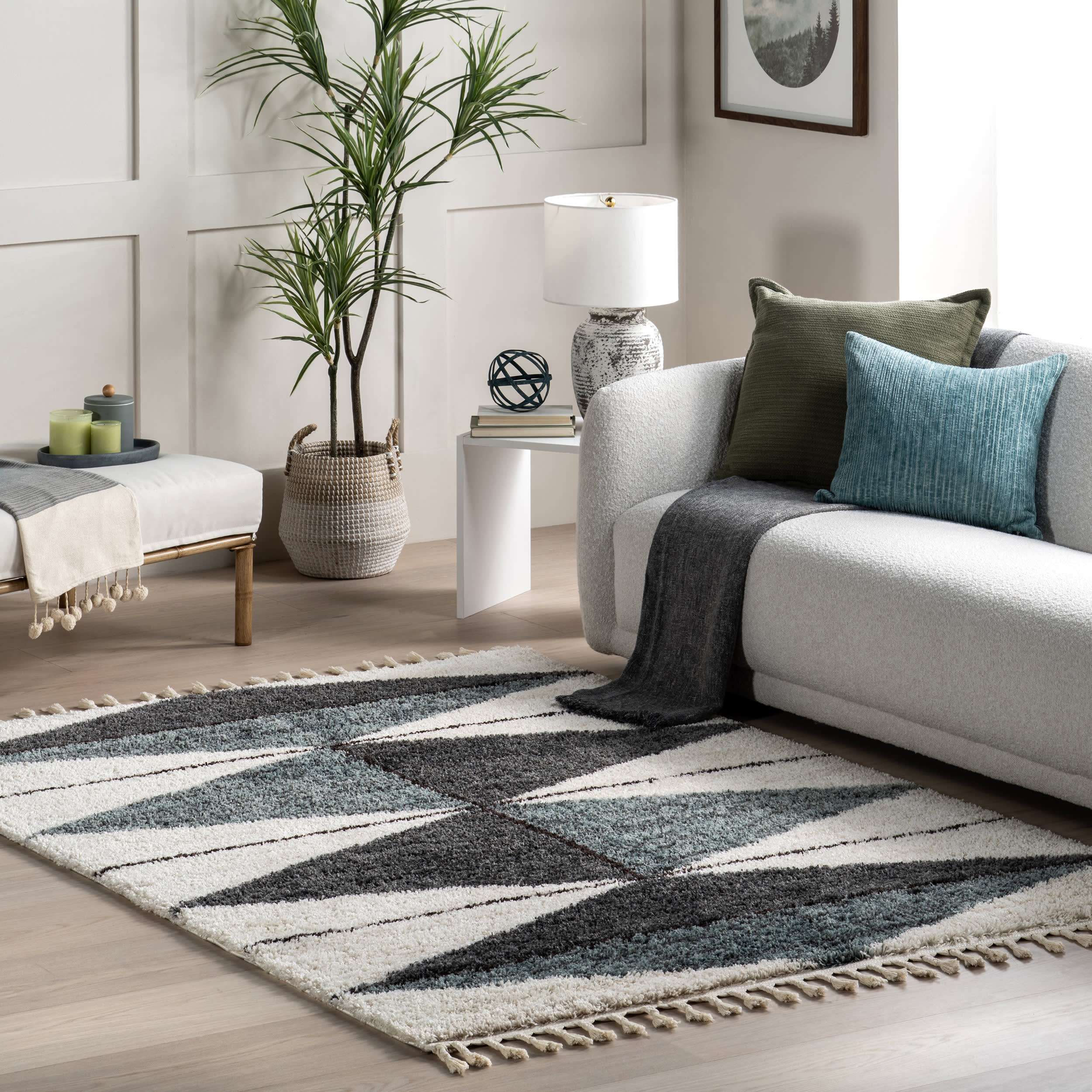 Alexia Diamond Tasseled Rug | Navy - Image 2