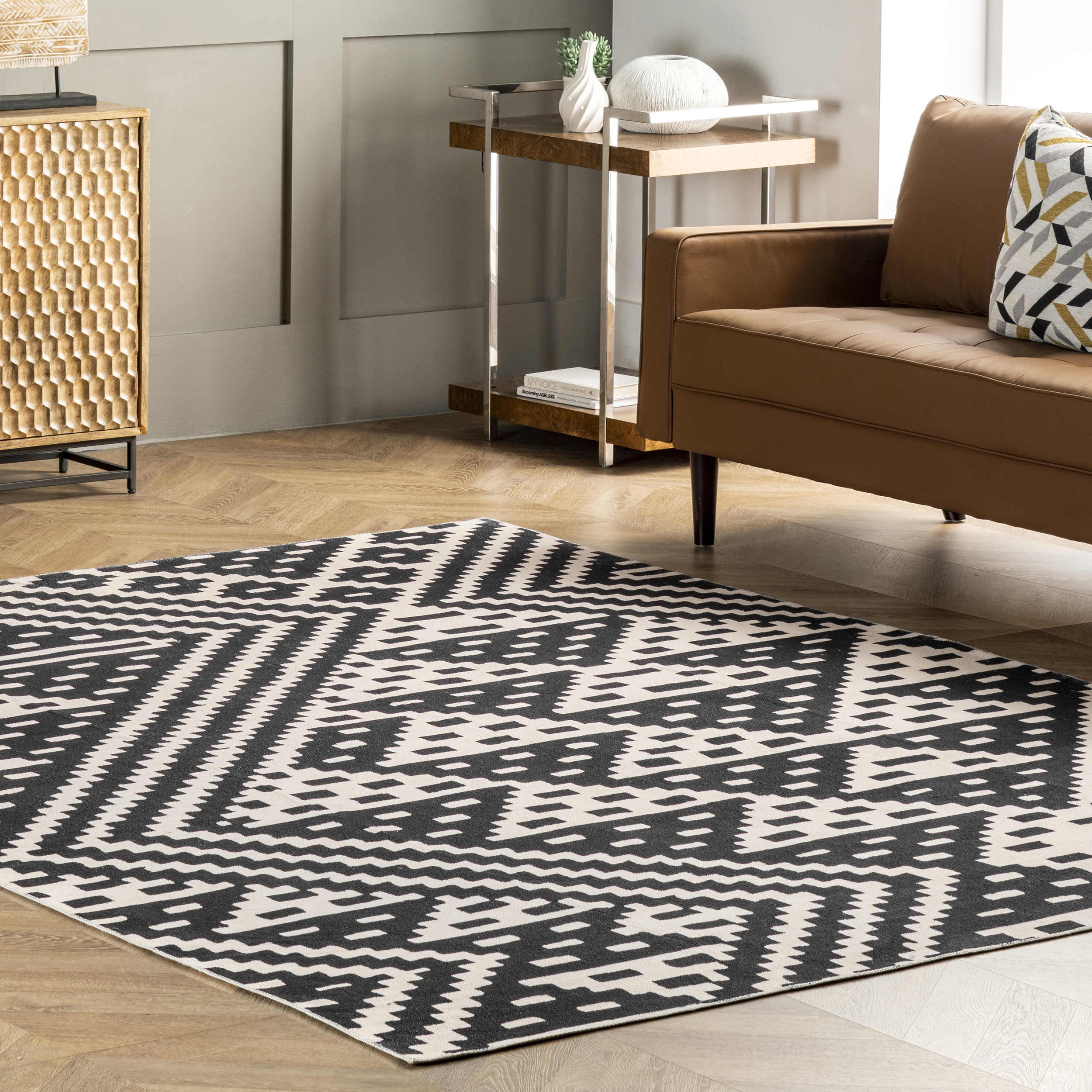 Alexis Trellis Washable Rug | Black - Image 2