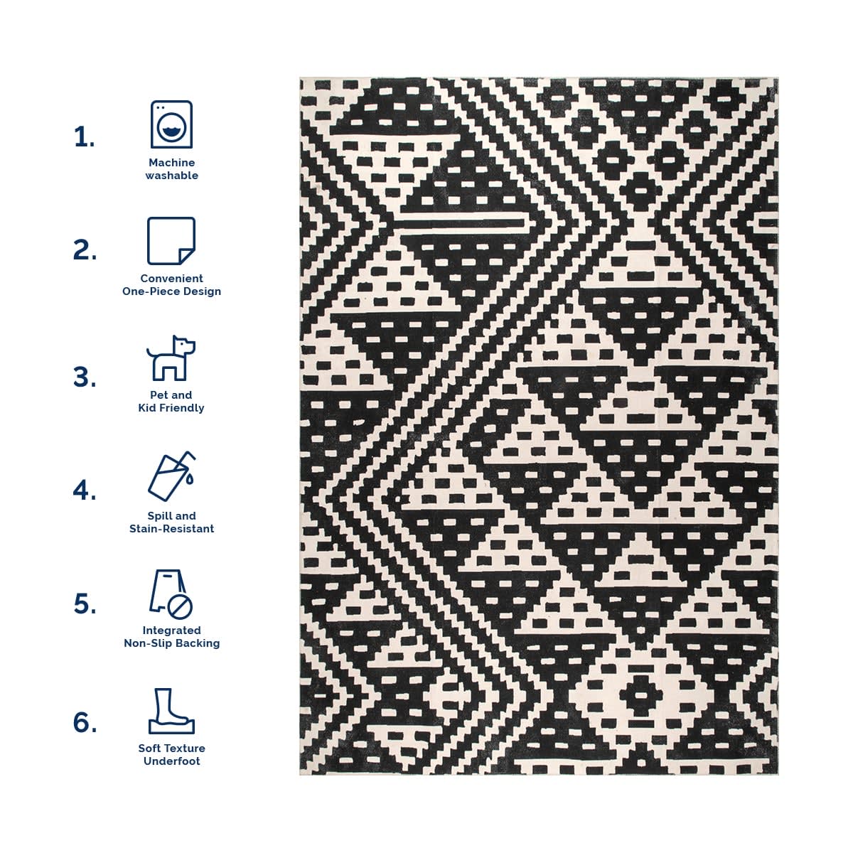 Alexis Trellis Washable Rug | Black - Image 6