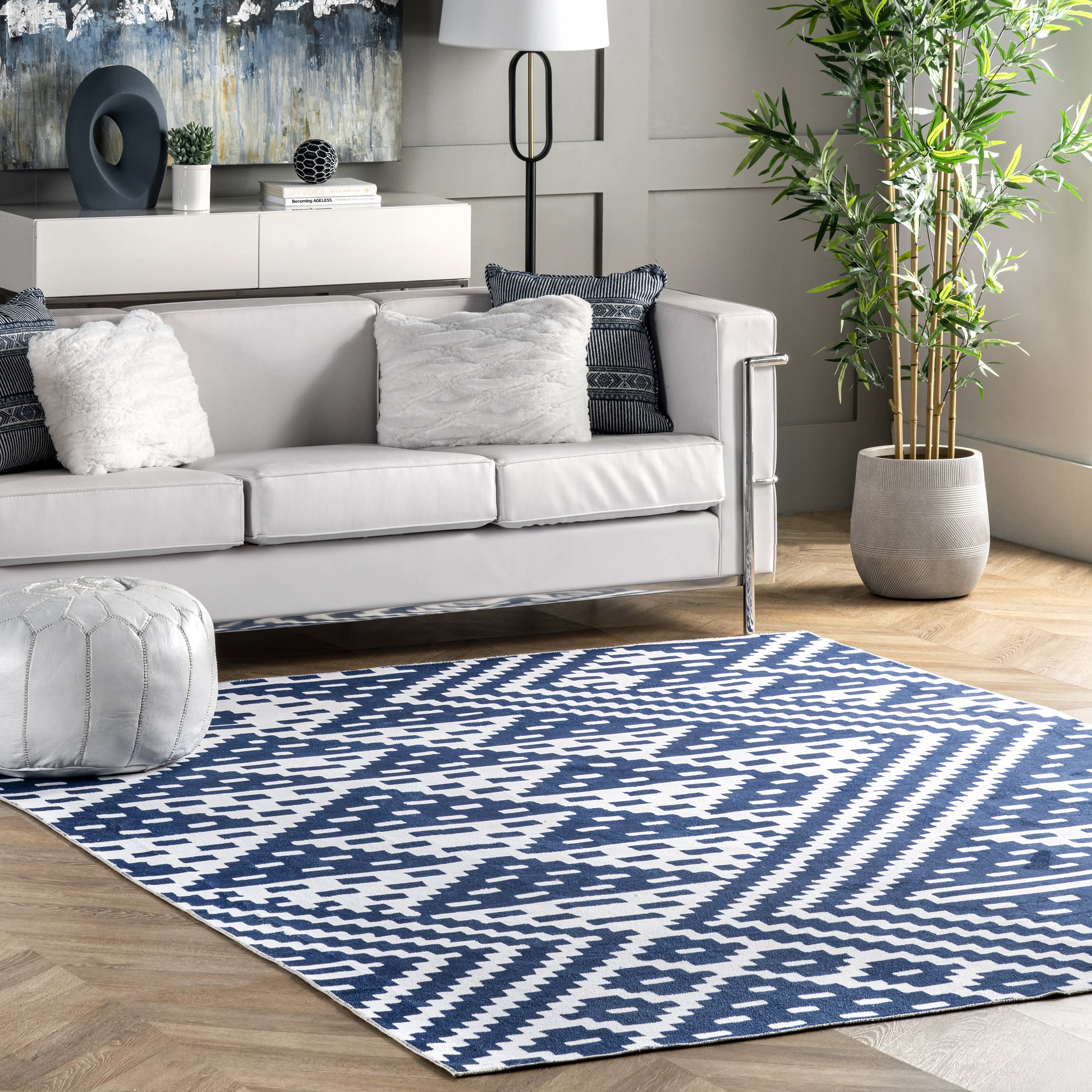 Alexis Trellis Washable Rug | Navy - Image 2