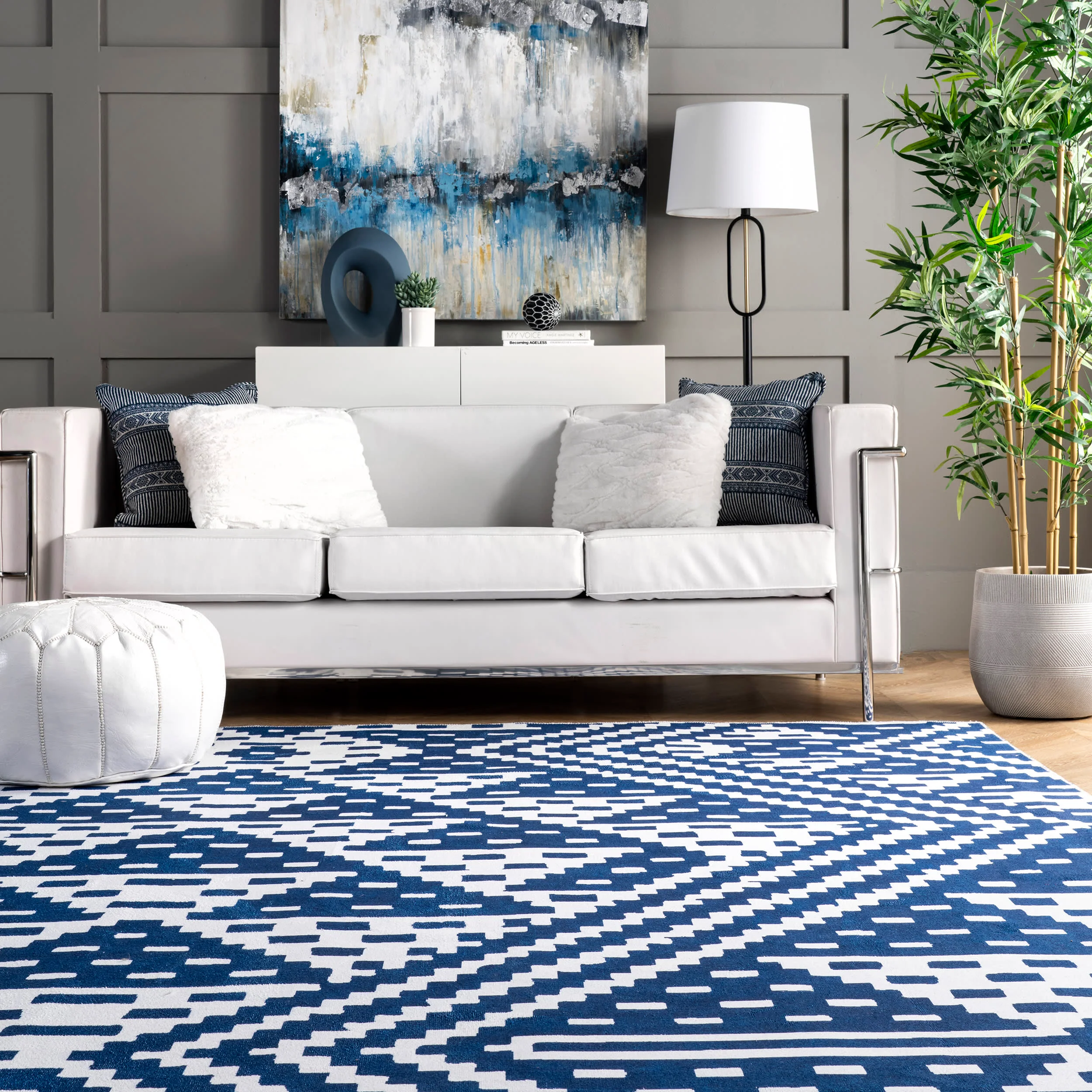 Alexis Trellis Washable Rug | Navy - Image 4