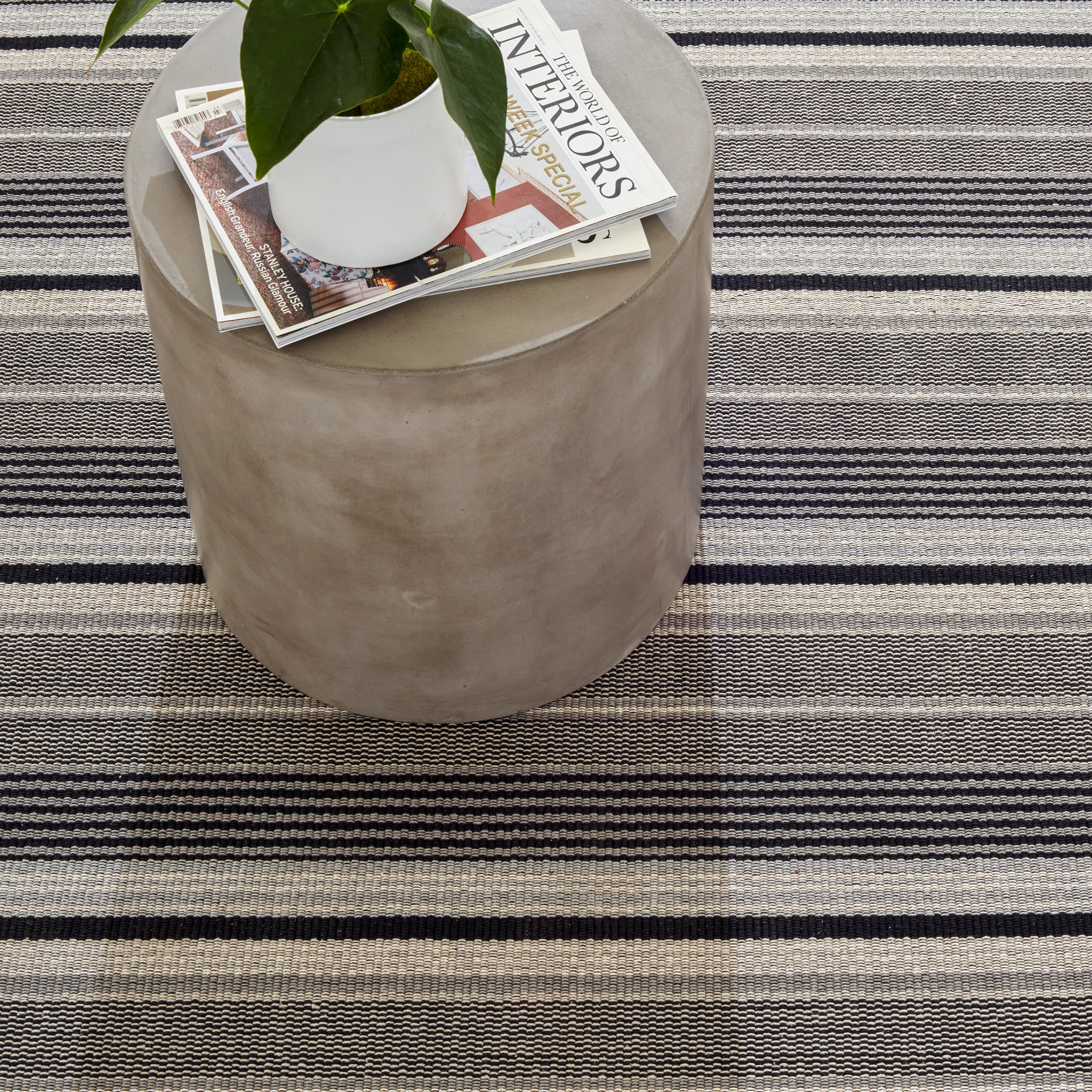 Alfie Ticking Handwoven Cotton Rug | Black - Image 5