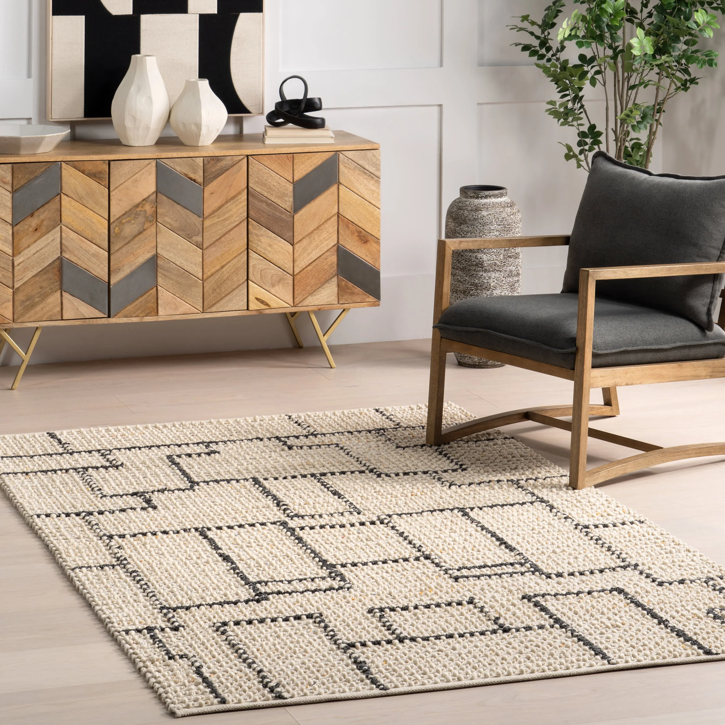 Ali Modern Blocks Rug | Ivory - Image 2