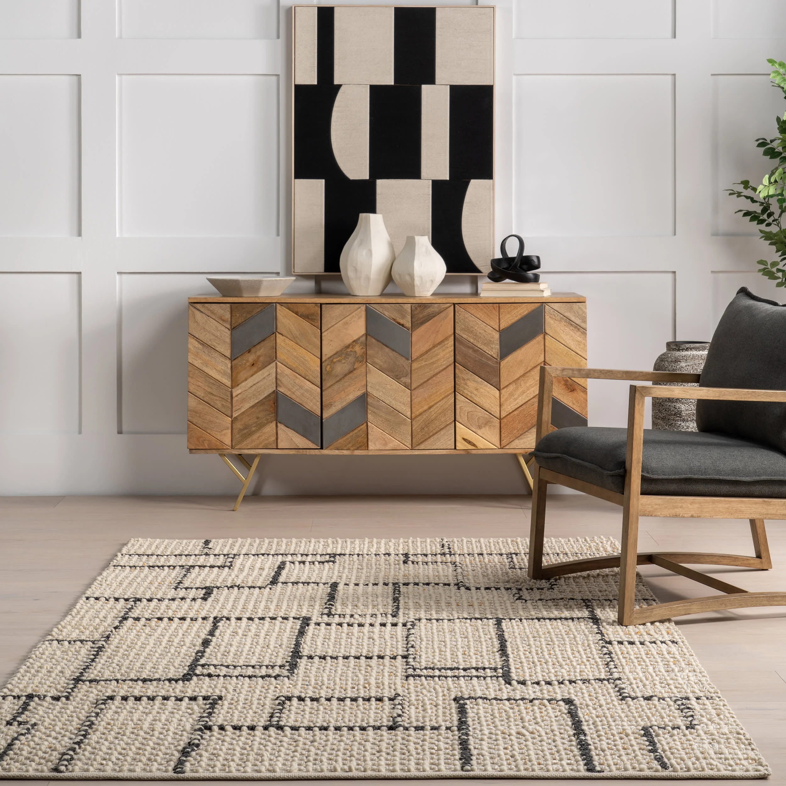 Ali Modern Blocks Rug | Ivory - Image 4