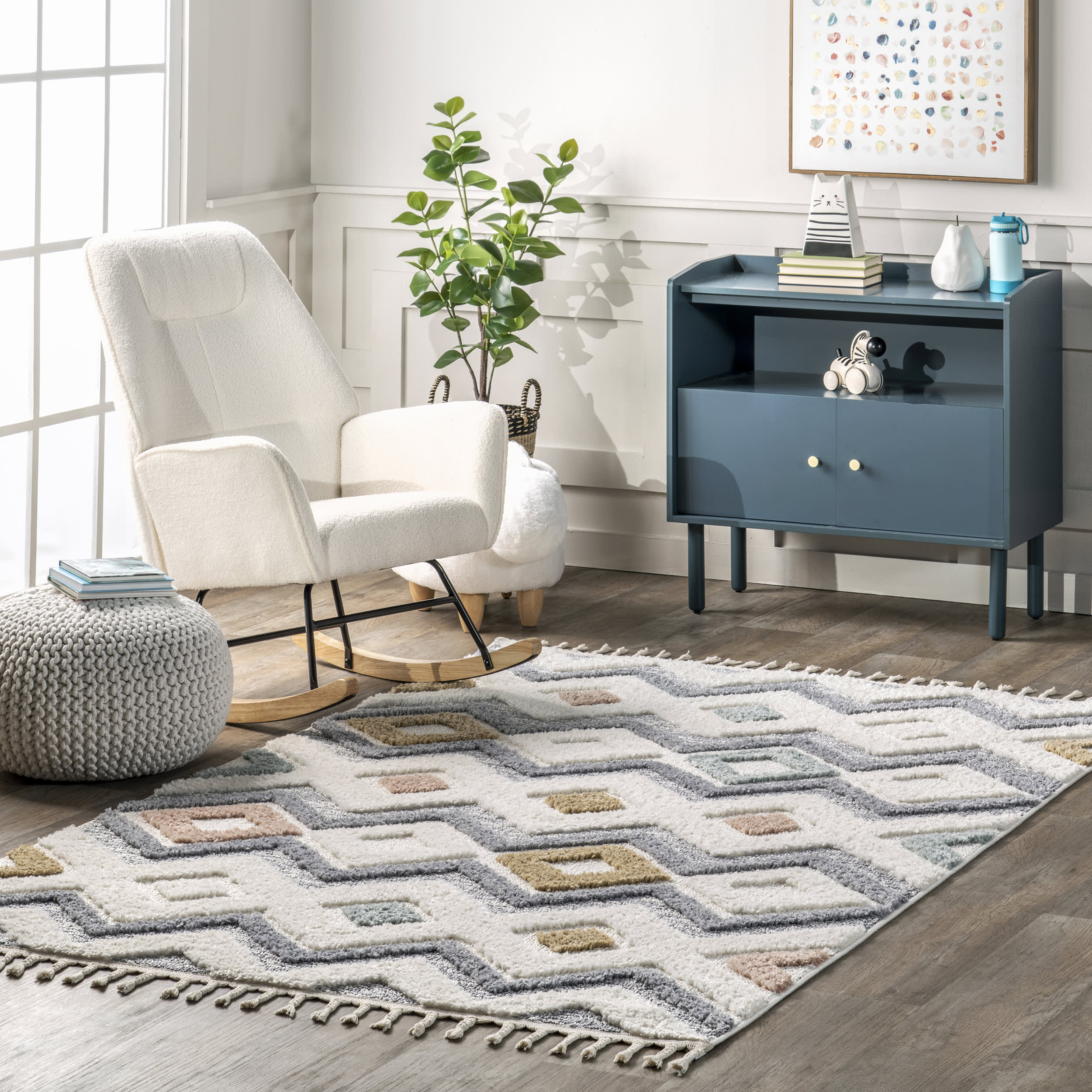 Alia Retro Trellis Kids Rug | Beige - Image 2