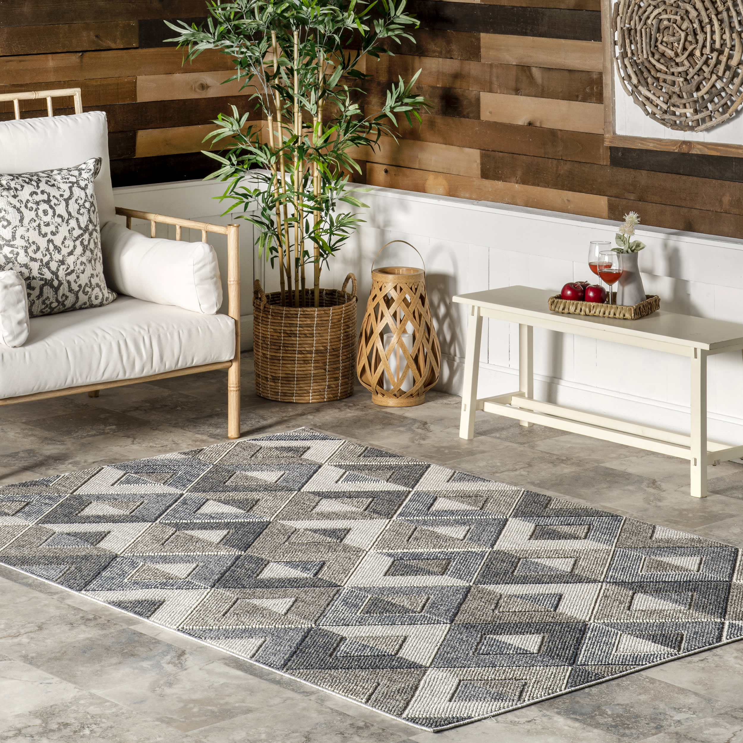 Alianna Tiled Indoor/Outdoor Rug | Grey - Image 2