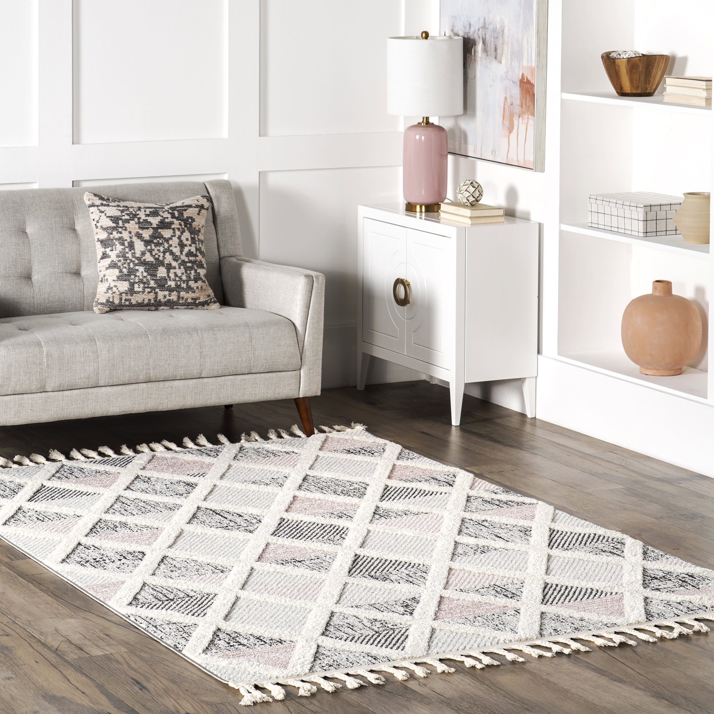 Alicia Trellis Tasseled Rug | Grey - Image 2