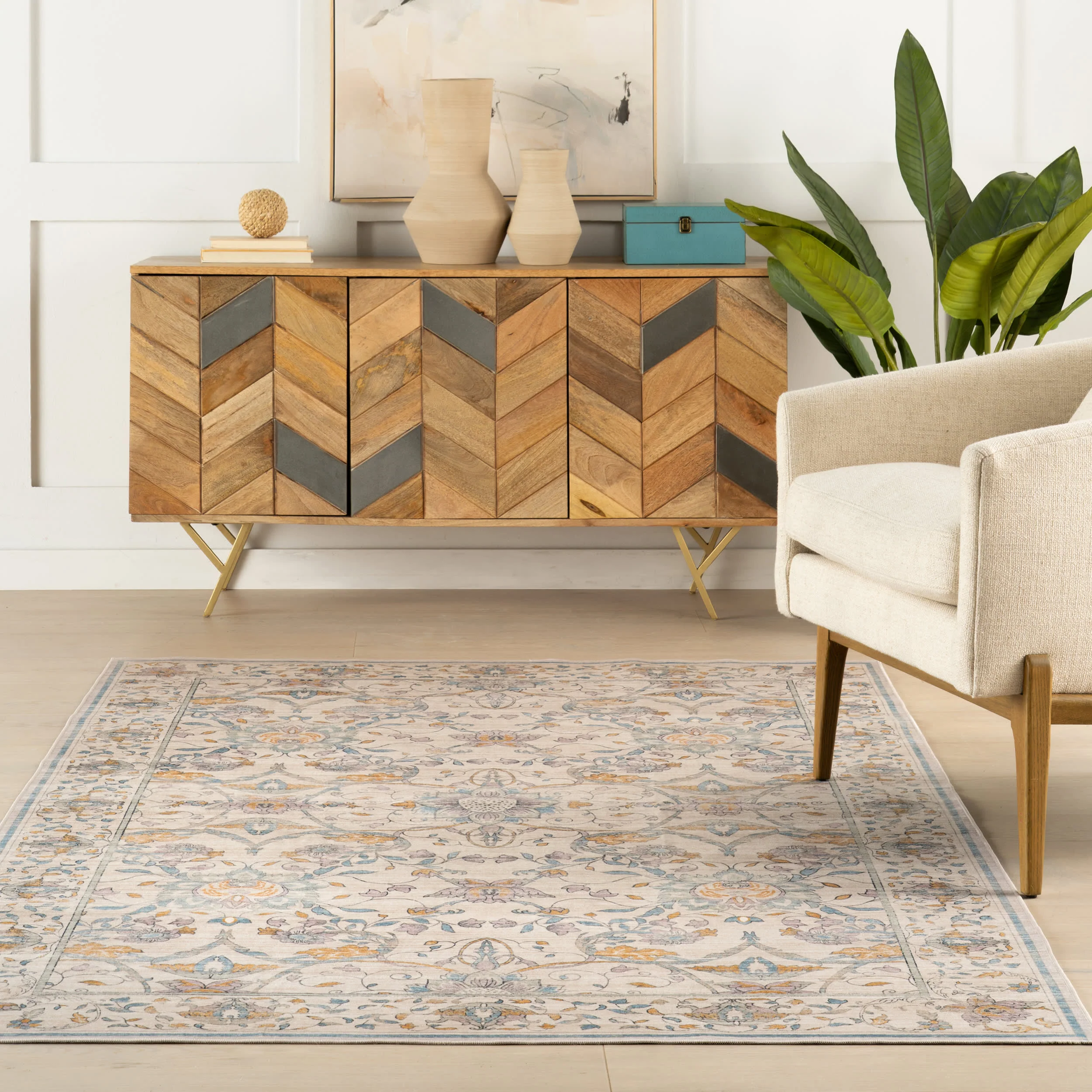 Alinae Floral Washable Rug | Beige - Image 5