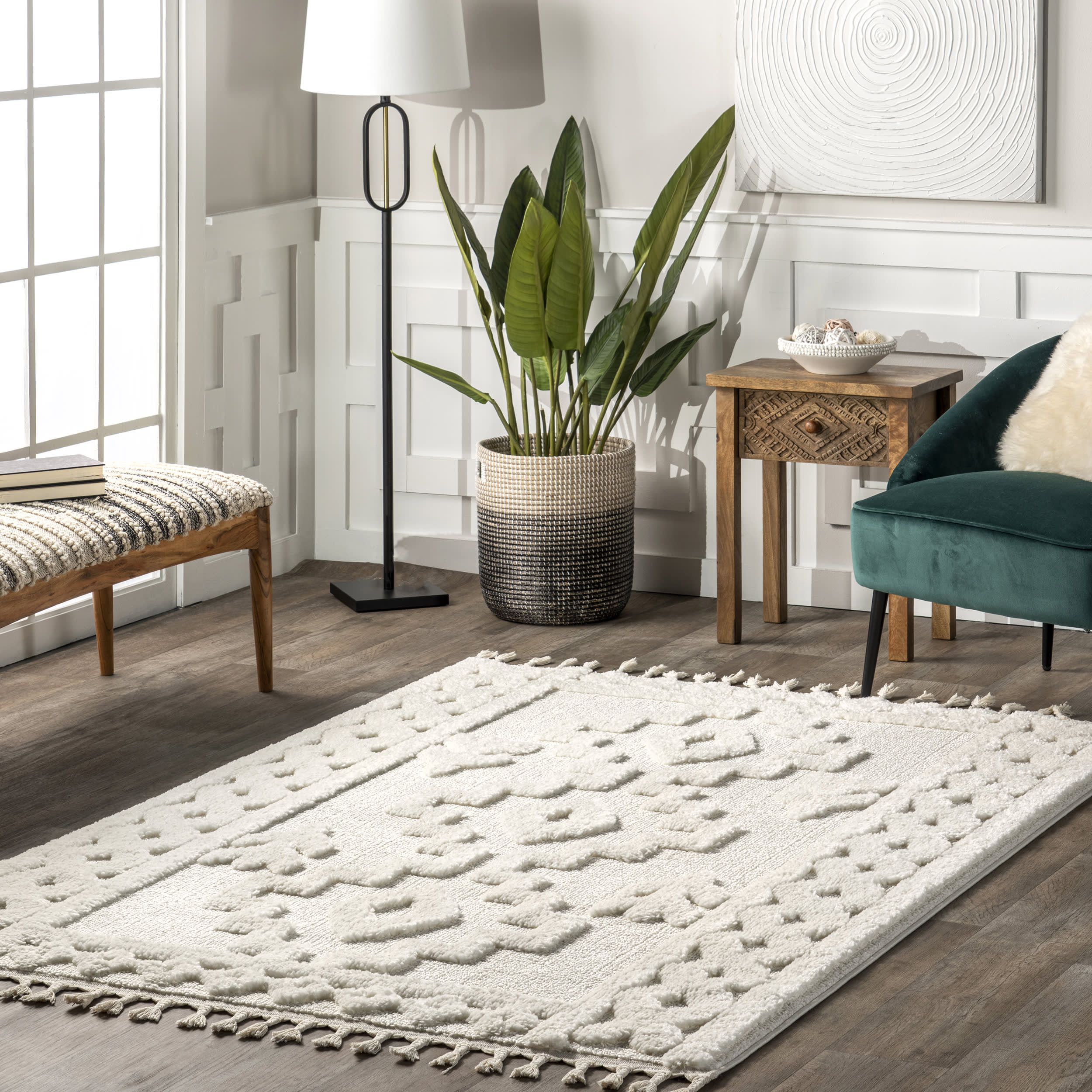 Alissa Textured Shapes Rug | Beige - Image 2
